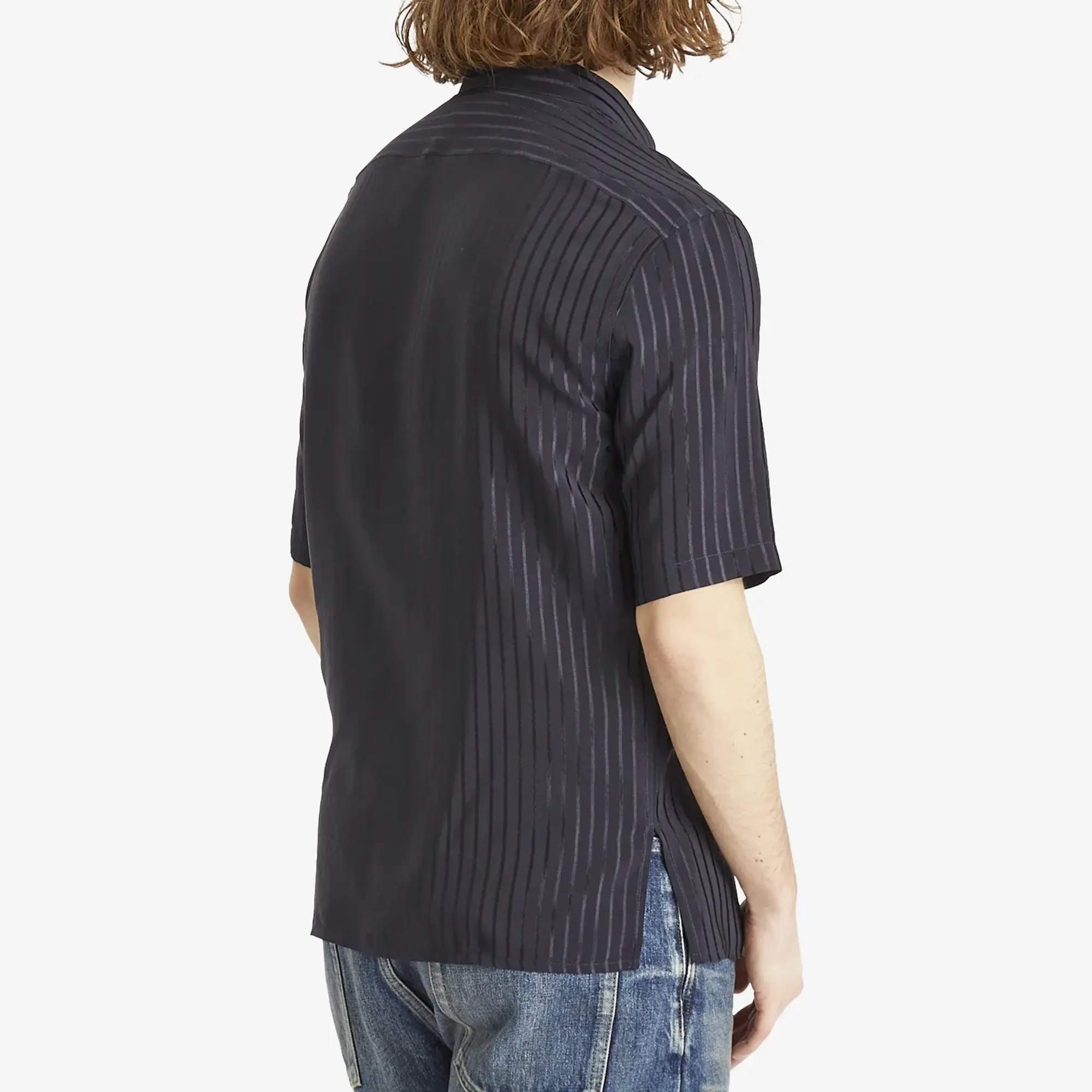Saint Laurent Men's Tonal Stripe Short Sleeve Shirt Bleu Nuit