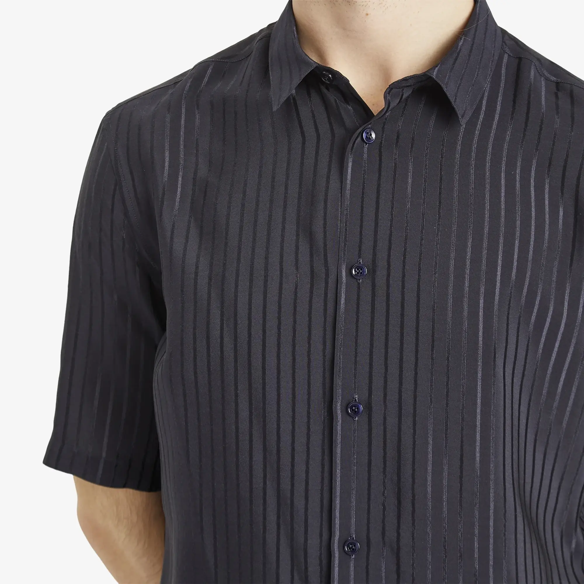 Saint Laurent Men's Tonal Stripe Short Sleeve Shirt Bleu Nuit