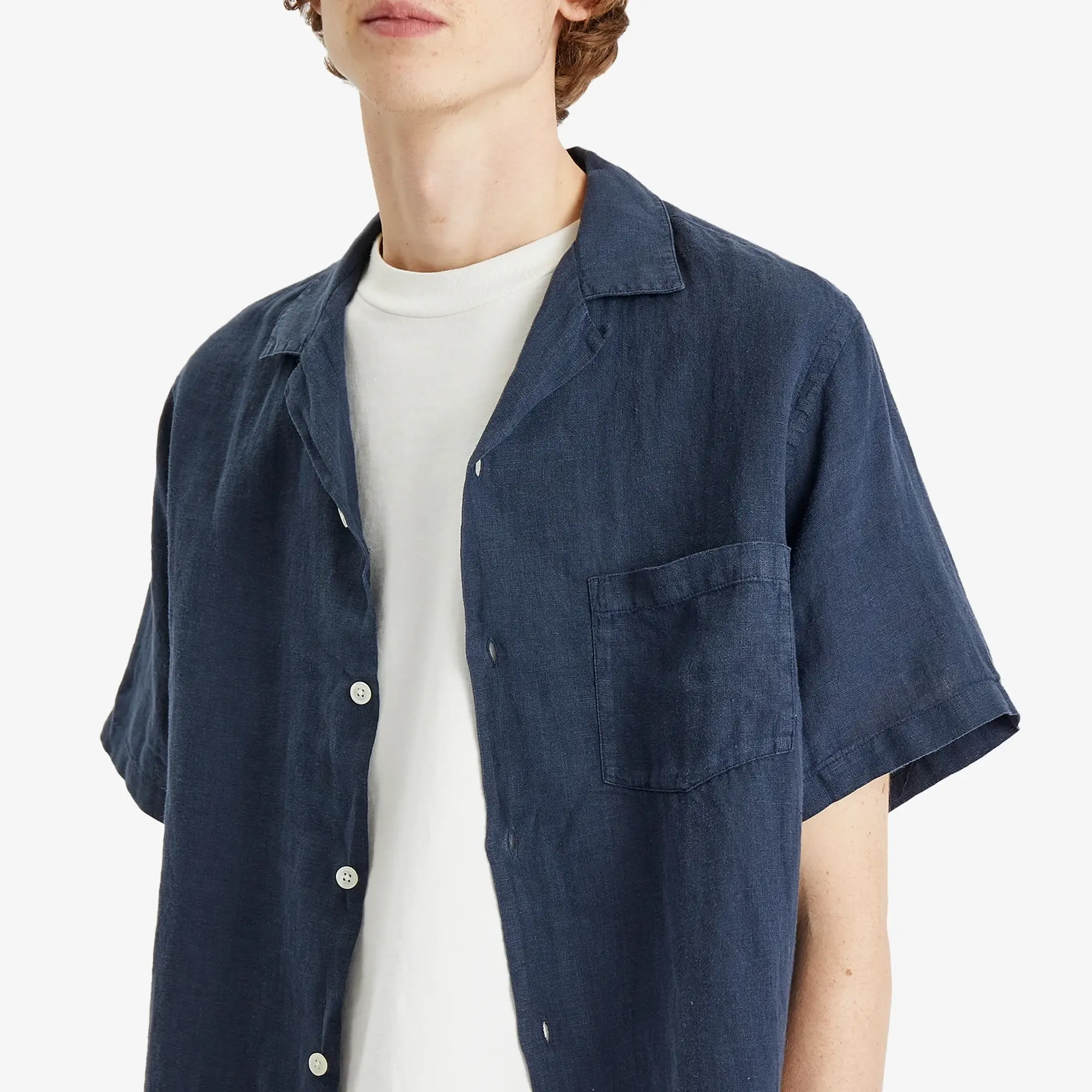 Portuguese Flannel Men's Linen Camp Vacation Shirt Navy