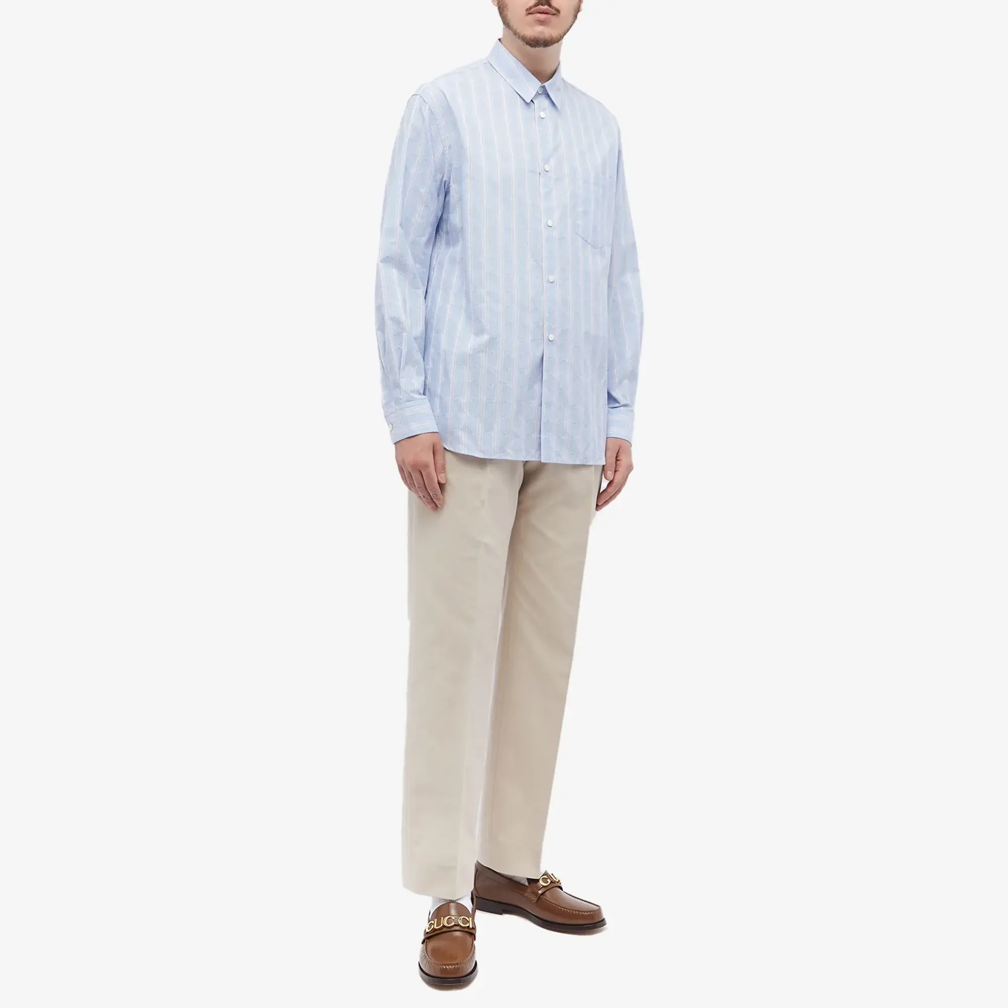 Gucci Men's GG Jacquard Shirt Sky Blue