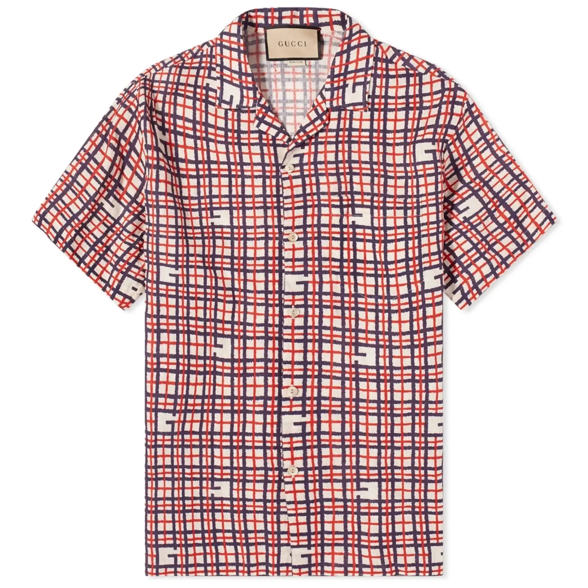 Gucci Men's G Tartan Vacation Shirt Red