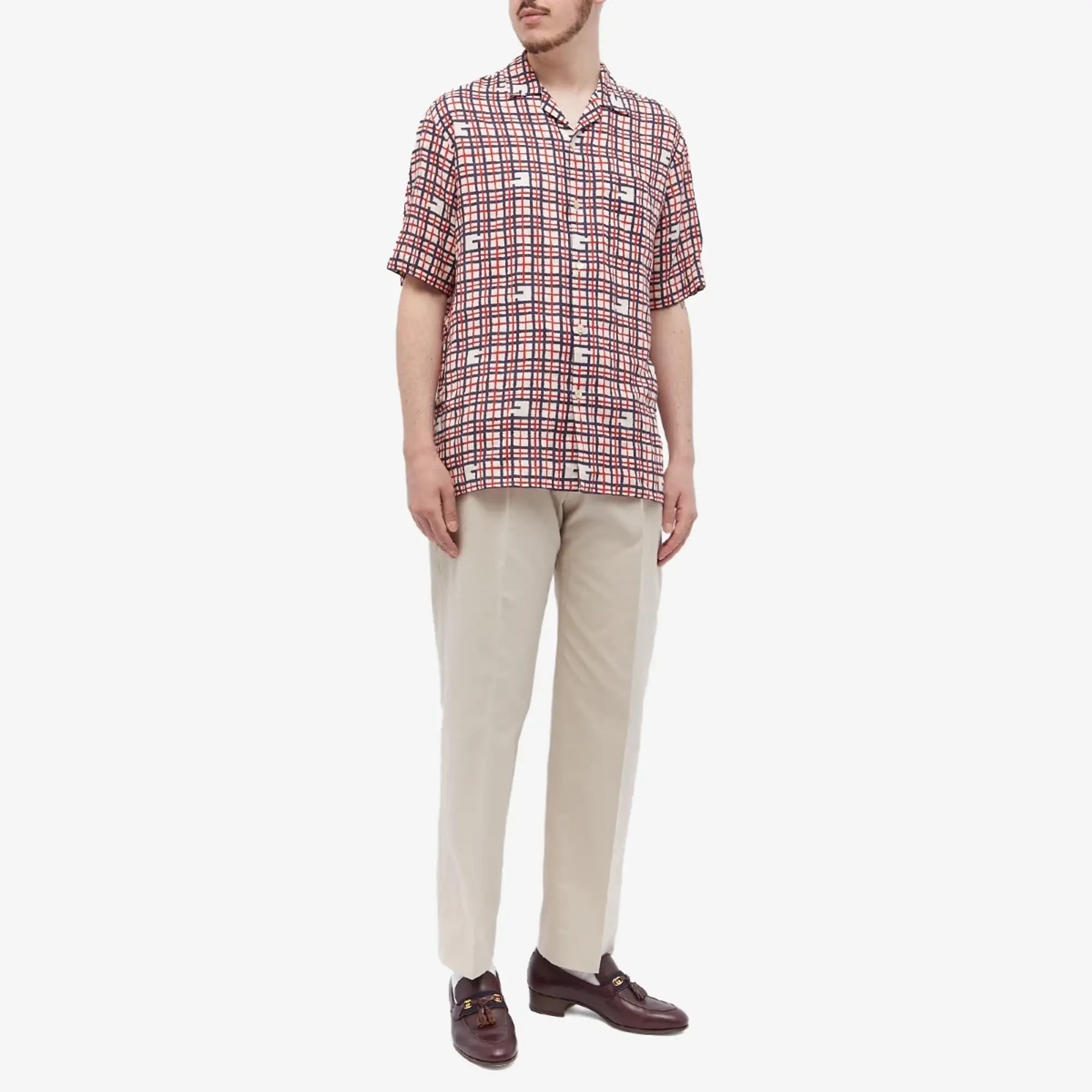 Gucci Men's G Tartan Vacation Shirt Red