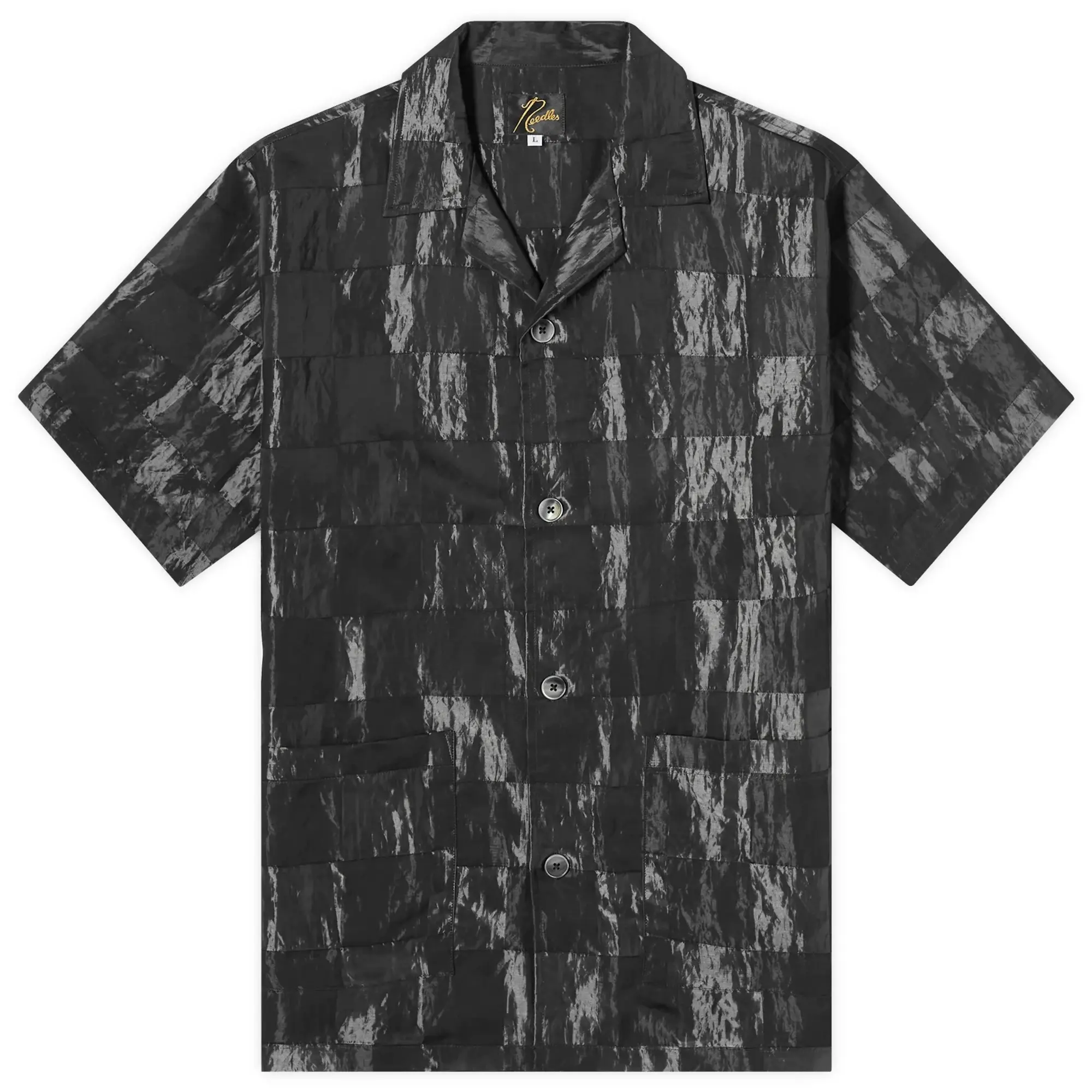 Needles checkerboard cabana shirts /Lサイズ Needles Men's Checkerboard Cabana Shirt Black | OT096-B | FOOTY.COM