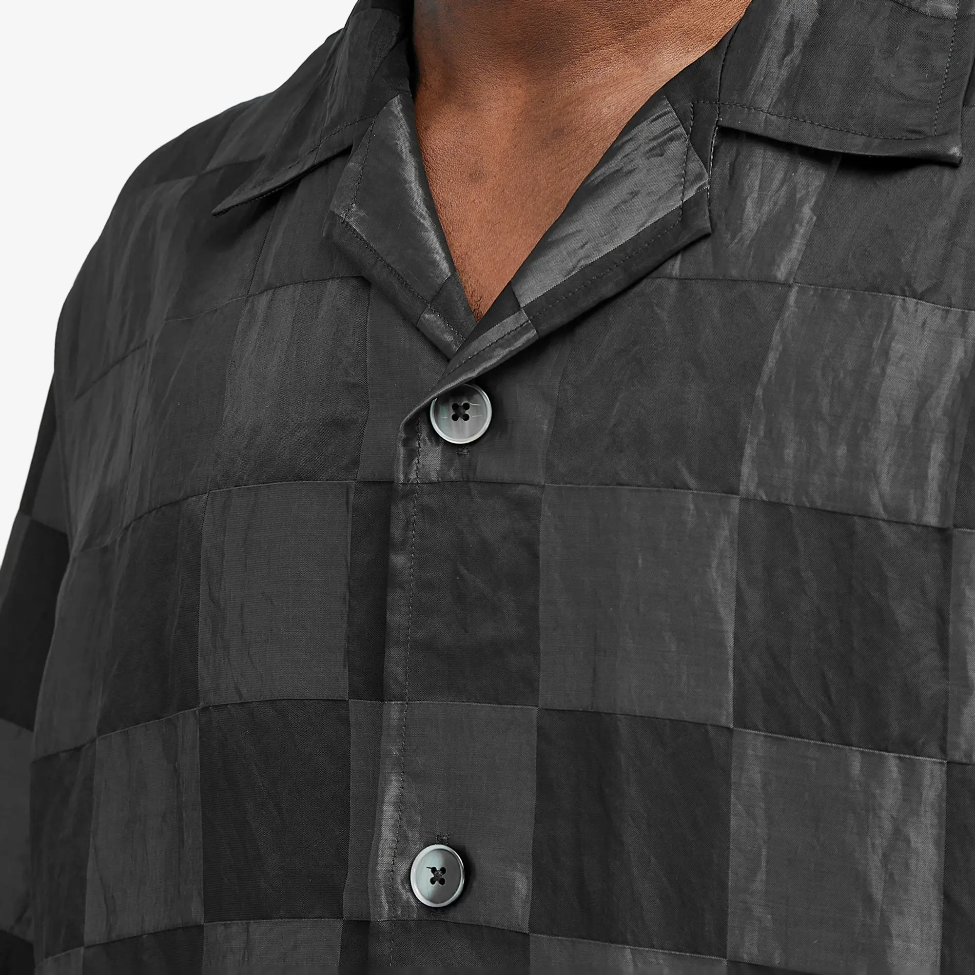 Needles Men's Checkerboard Cabana Shirt Black | OT096-B | FOOTY.COM