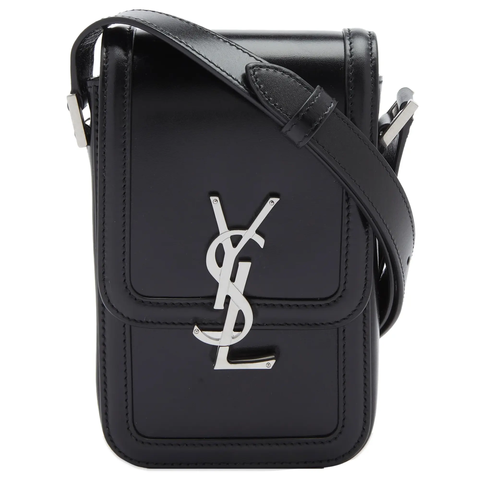Saint Laurent Men's YSL Logo Leather Phone Case Black