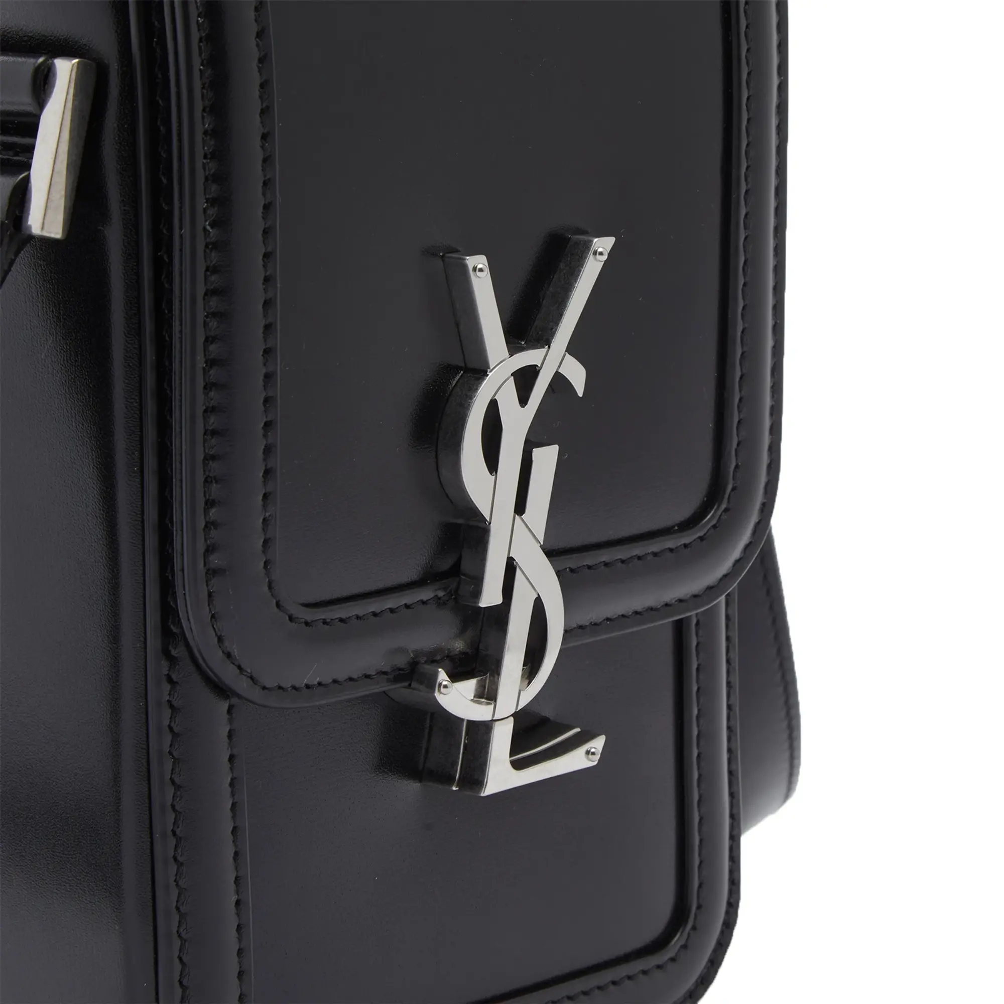 Saint Laurent Men's YSL Logo Leather Phone Case Black