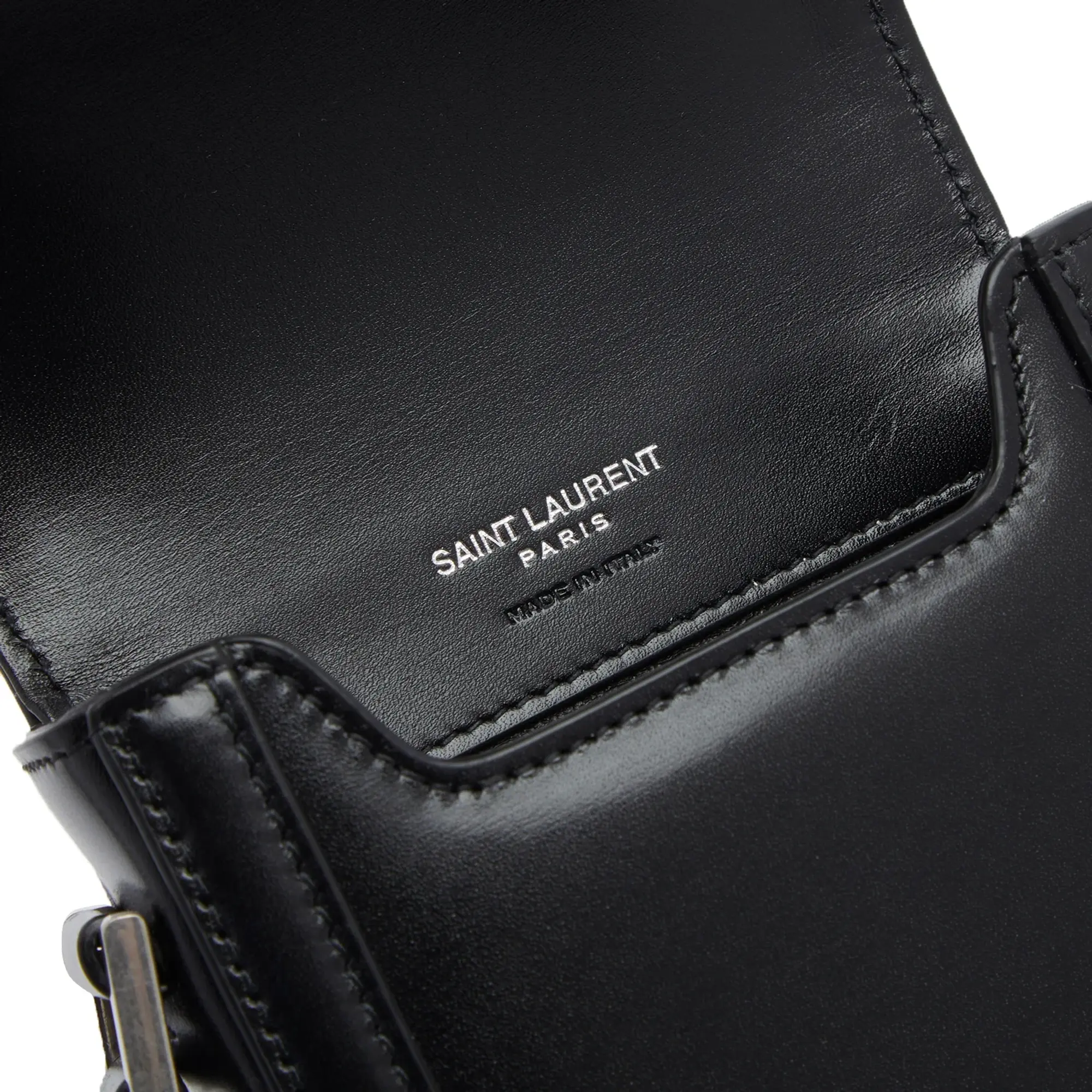 Saint Laurent Men's YSL Logo Leather Phone Case Black