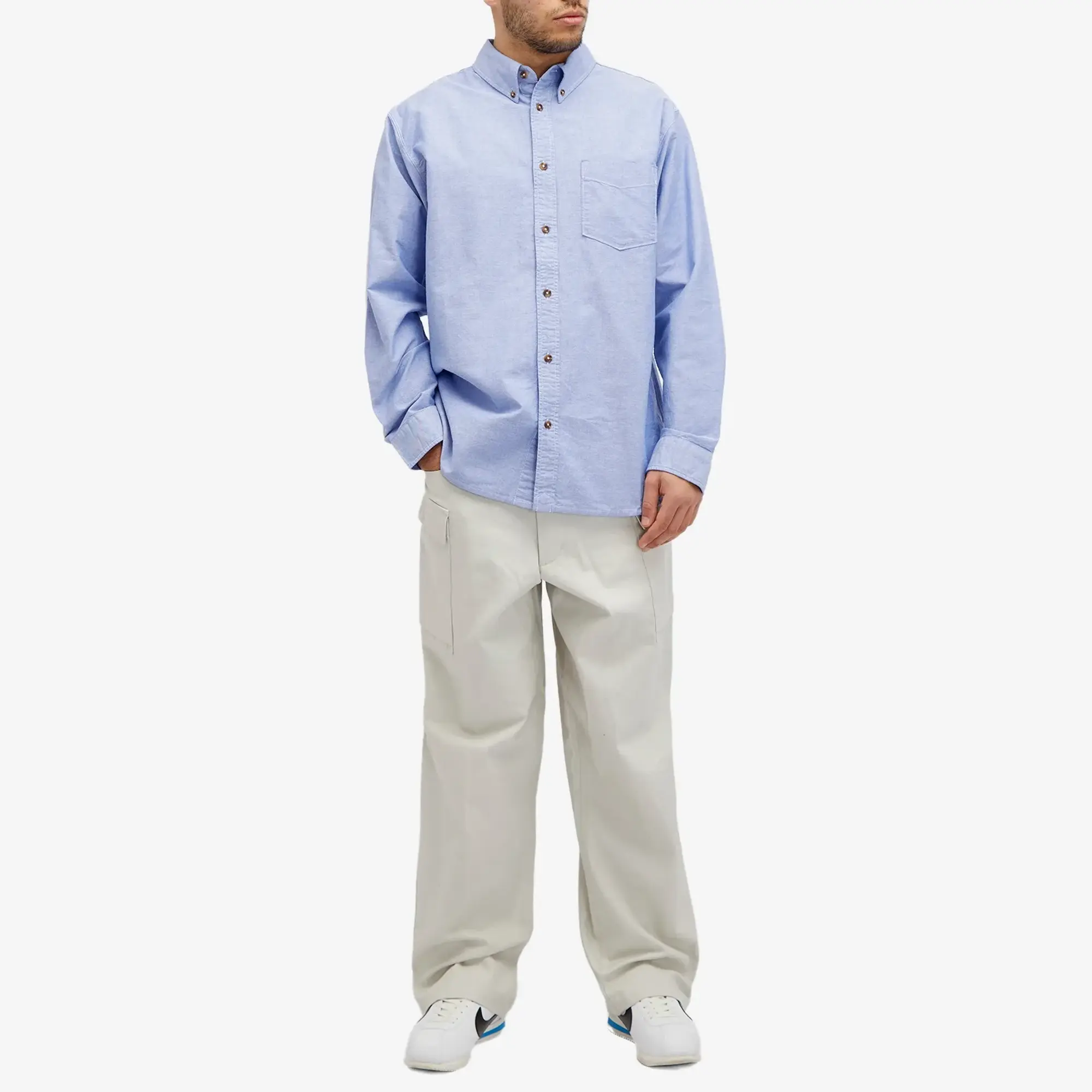 Nike Men's Life Oxford Buttondown Shirt White /Game Royal/Football Grey