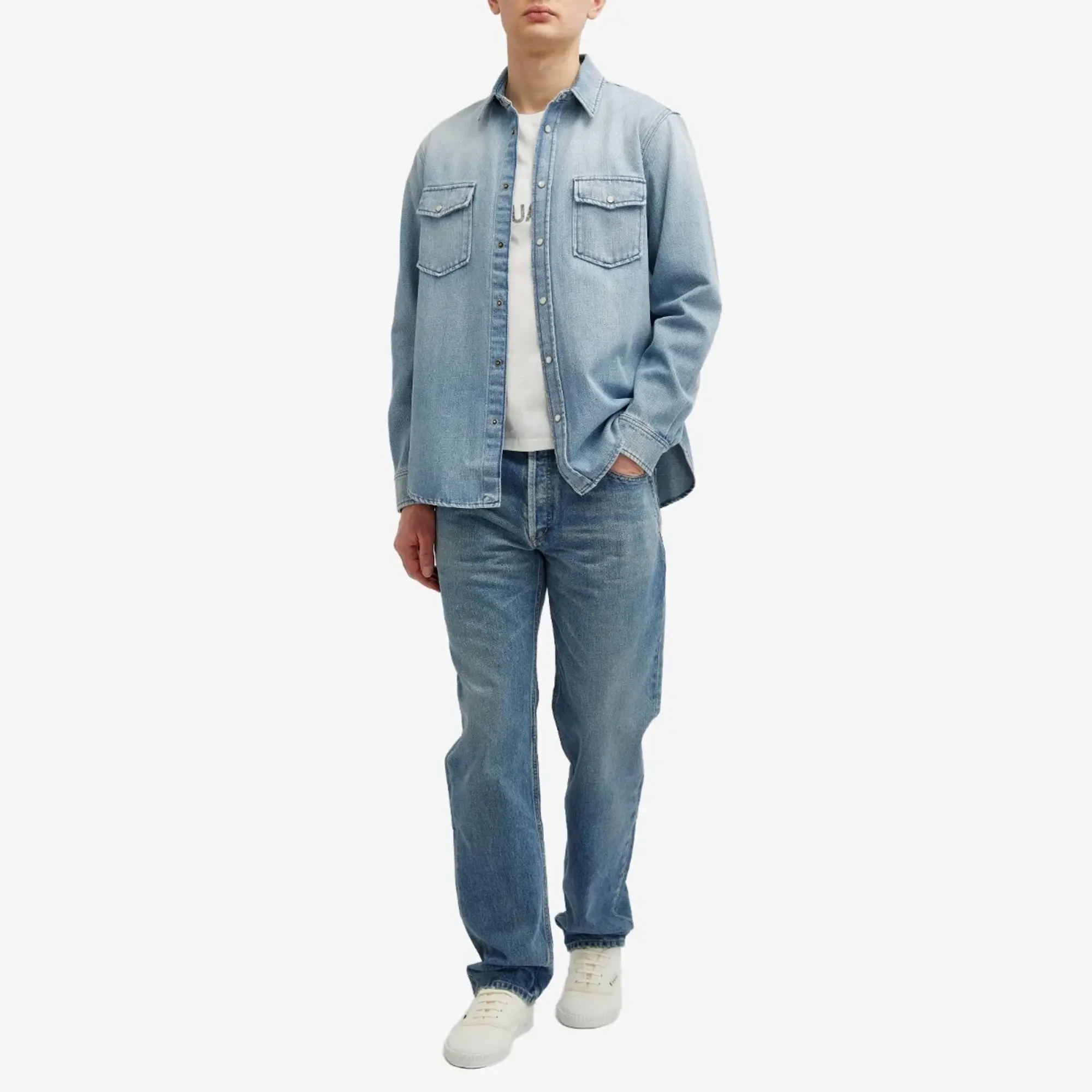Saint Laurent Men's Denim Overshirt Light Japanese Lake