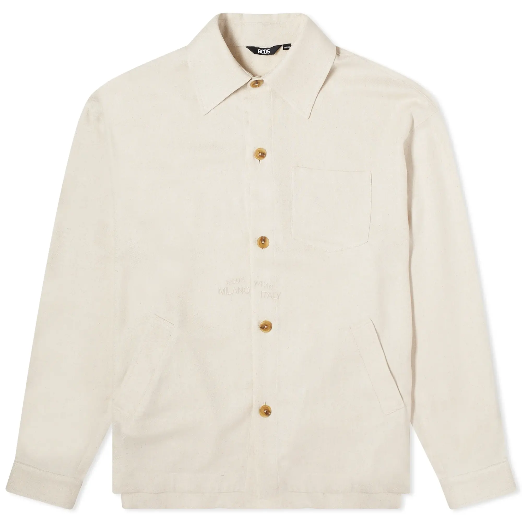 GCDS Men's Linen Overshirt Off White