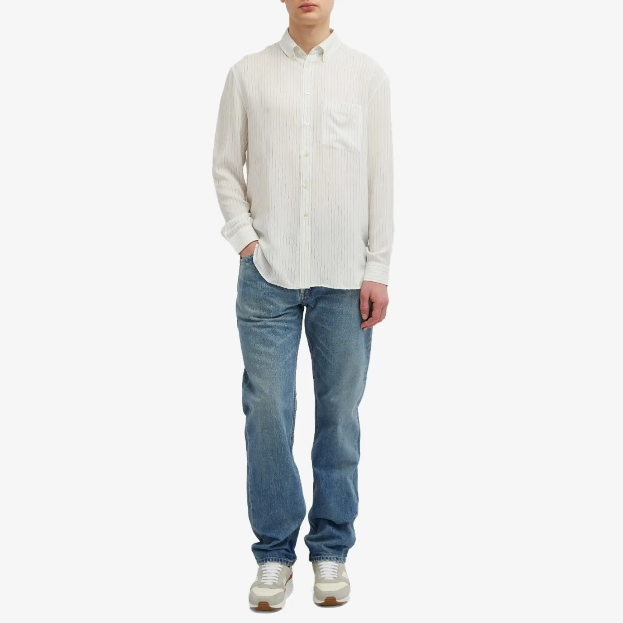 Saint Laurent Men's Stripe Shirt Beige