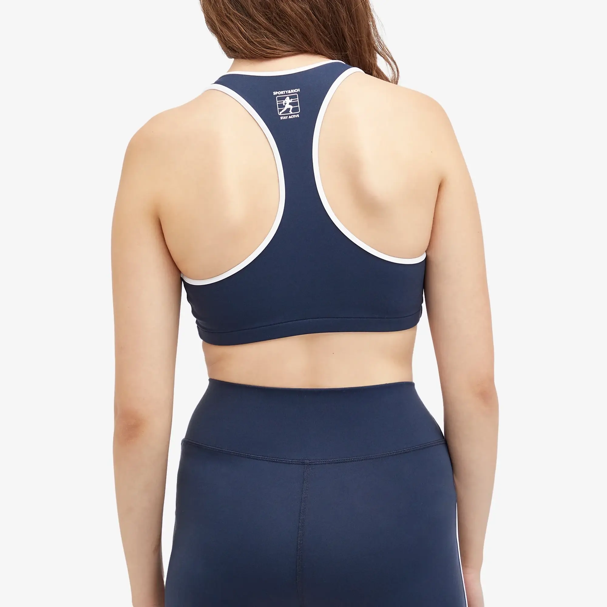 Sporty & Rich Women's Runner Box V-Neck Sports Bra Navy White