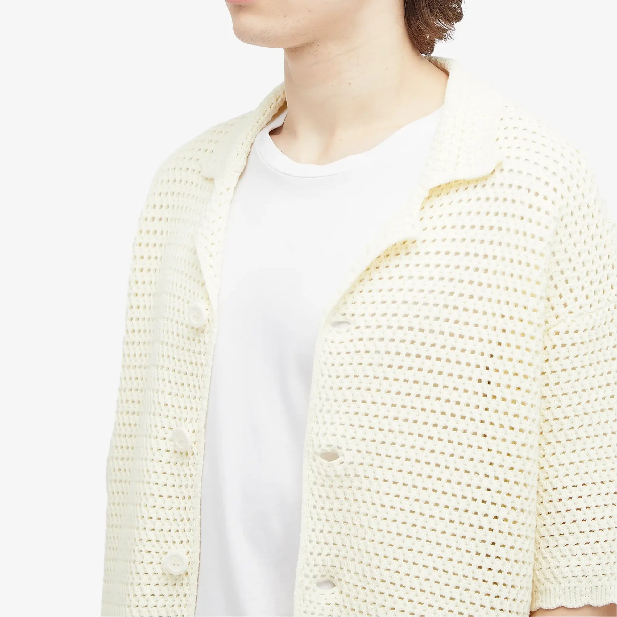 about:blank Men's Mesh Knit Vacation Shirt Ecru