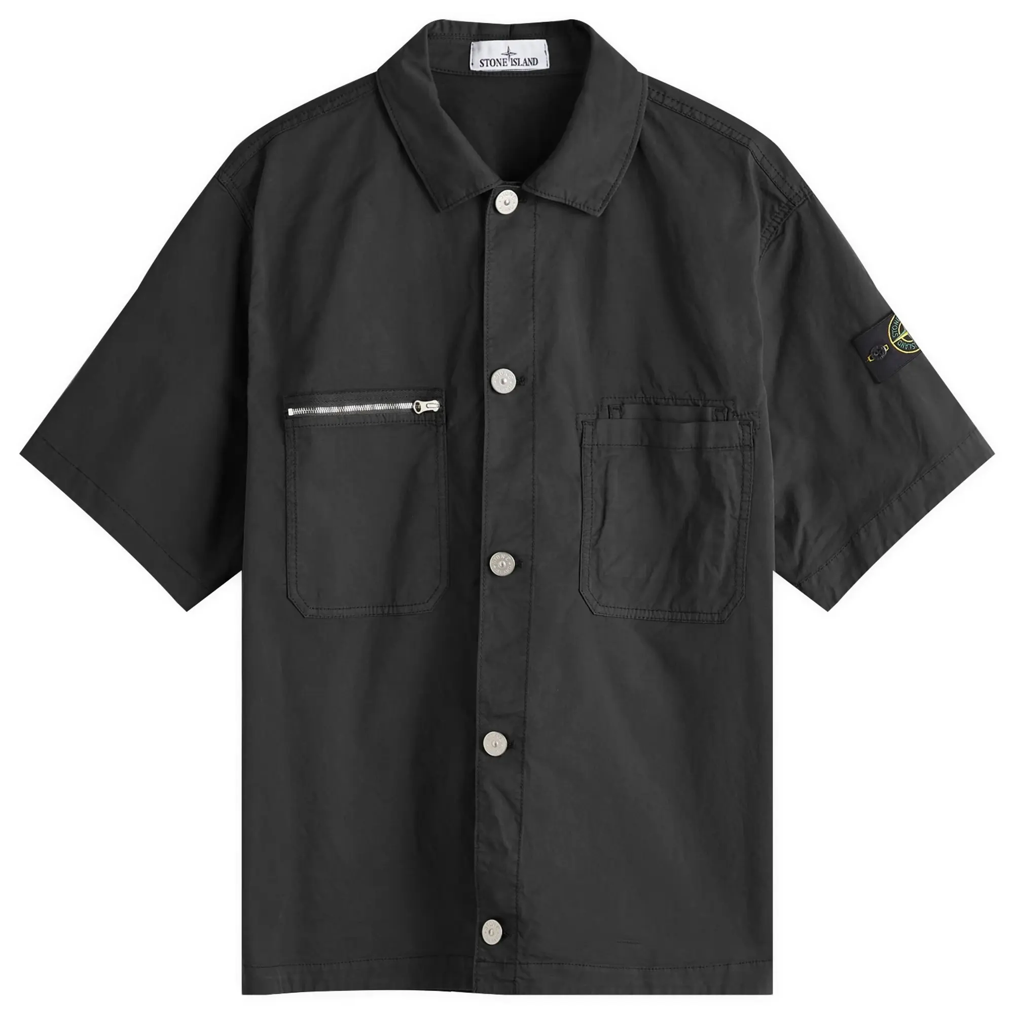 Stone Island Men's Stretch-TC Garment Dyed Short Sleeve Overshirt Black
