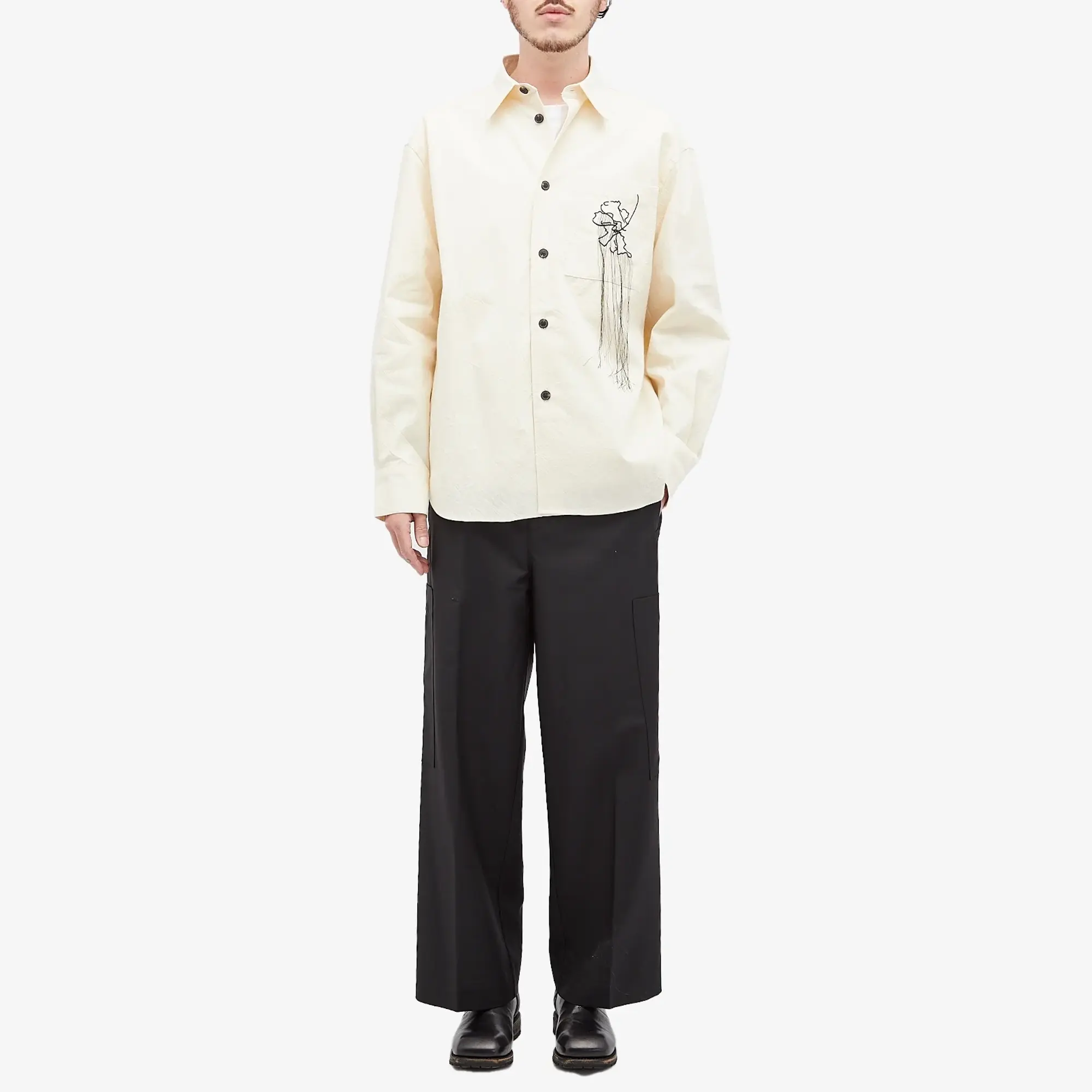 Róhe Men's Tulip Embroidered Long Sleeve Shirt Natural