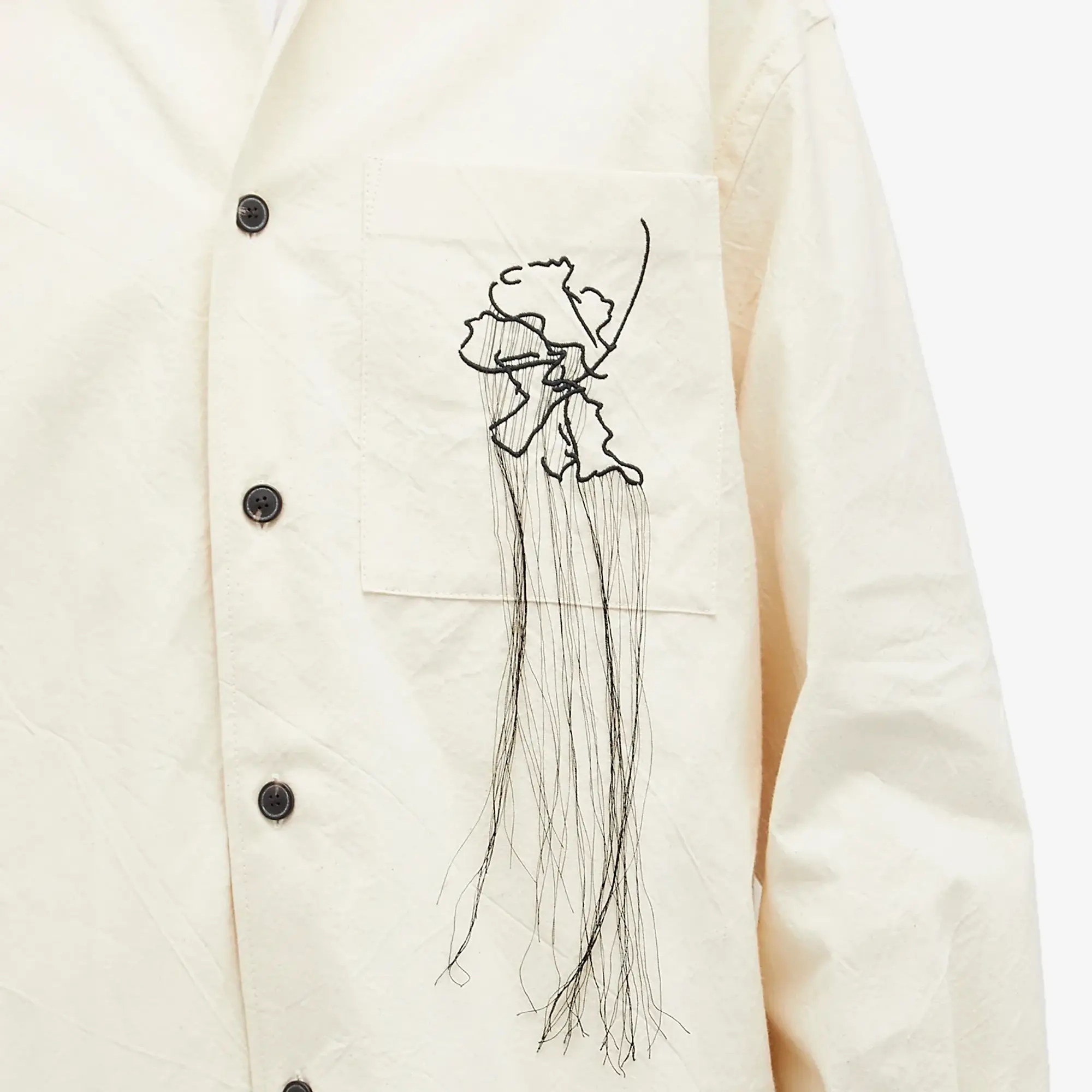 Róhe Men's Tulip Embroidered Long Sleeve Shirt Natural