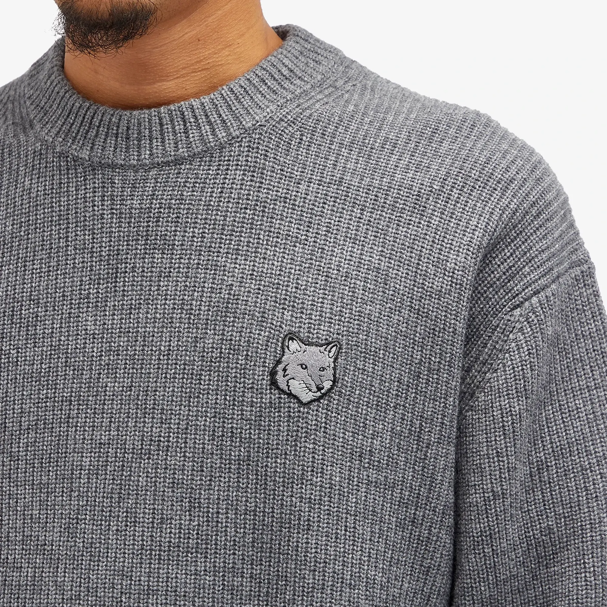 Maison Kitsune Bold Fox Head Patch Comfort Ribbed Jumper Medium Grey Melange