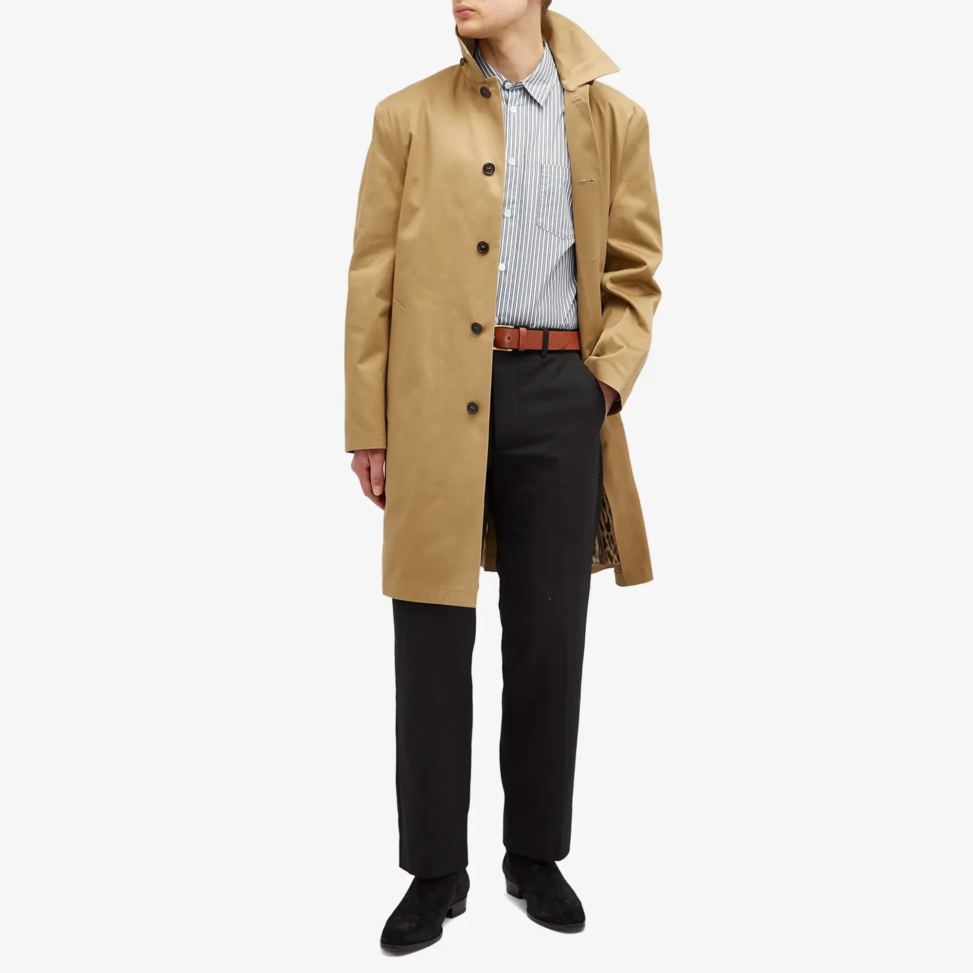 Saint Laurent Men's Mackintosh Leopard Lined Coat Beige