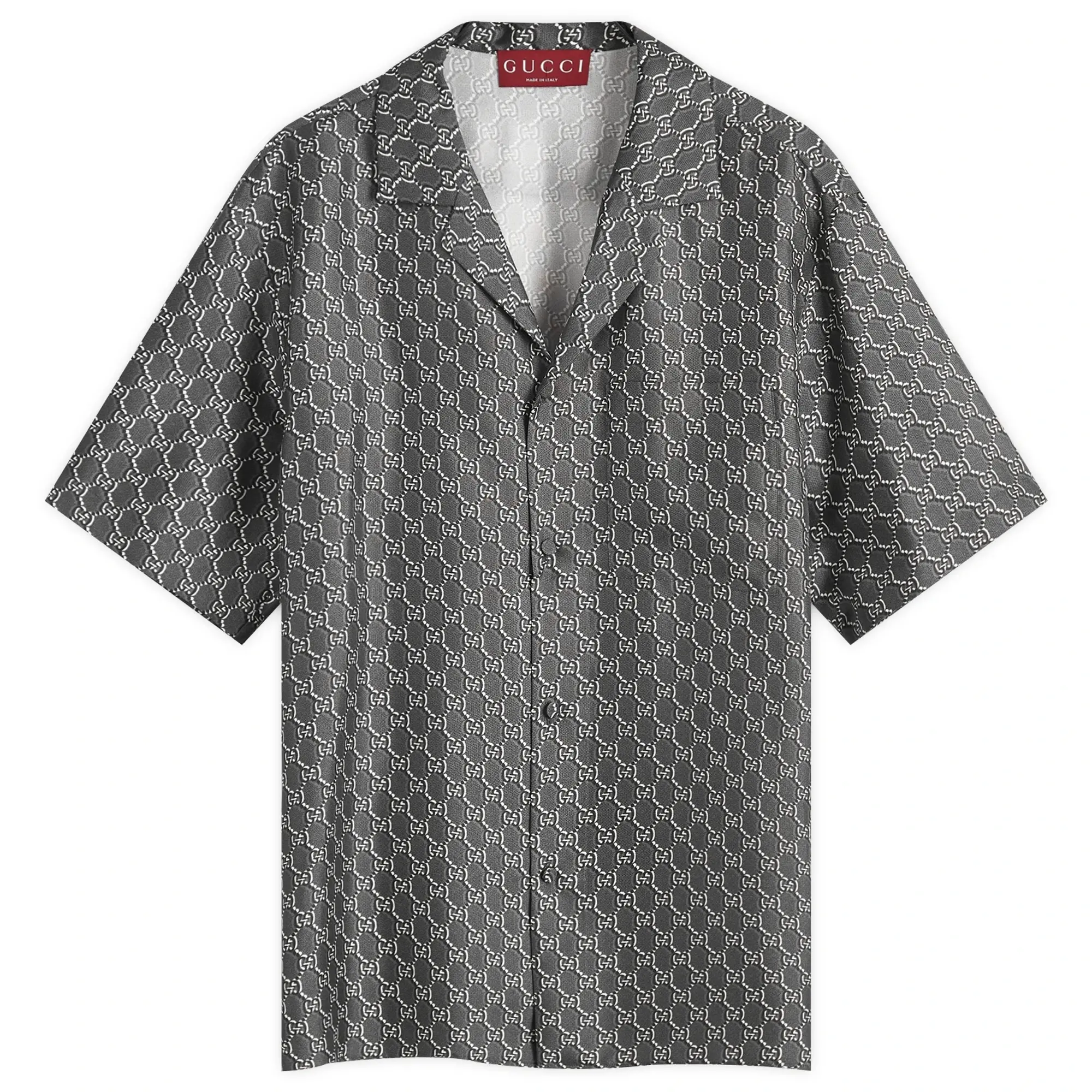 Gucci Men's Silk GG Monogram Vacation Shirt Grey