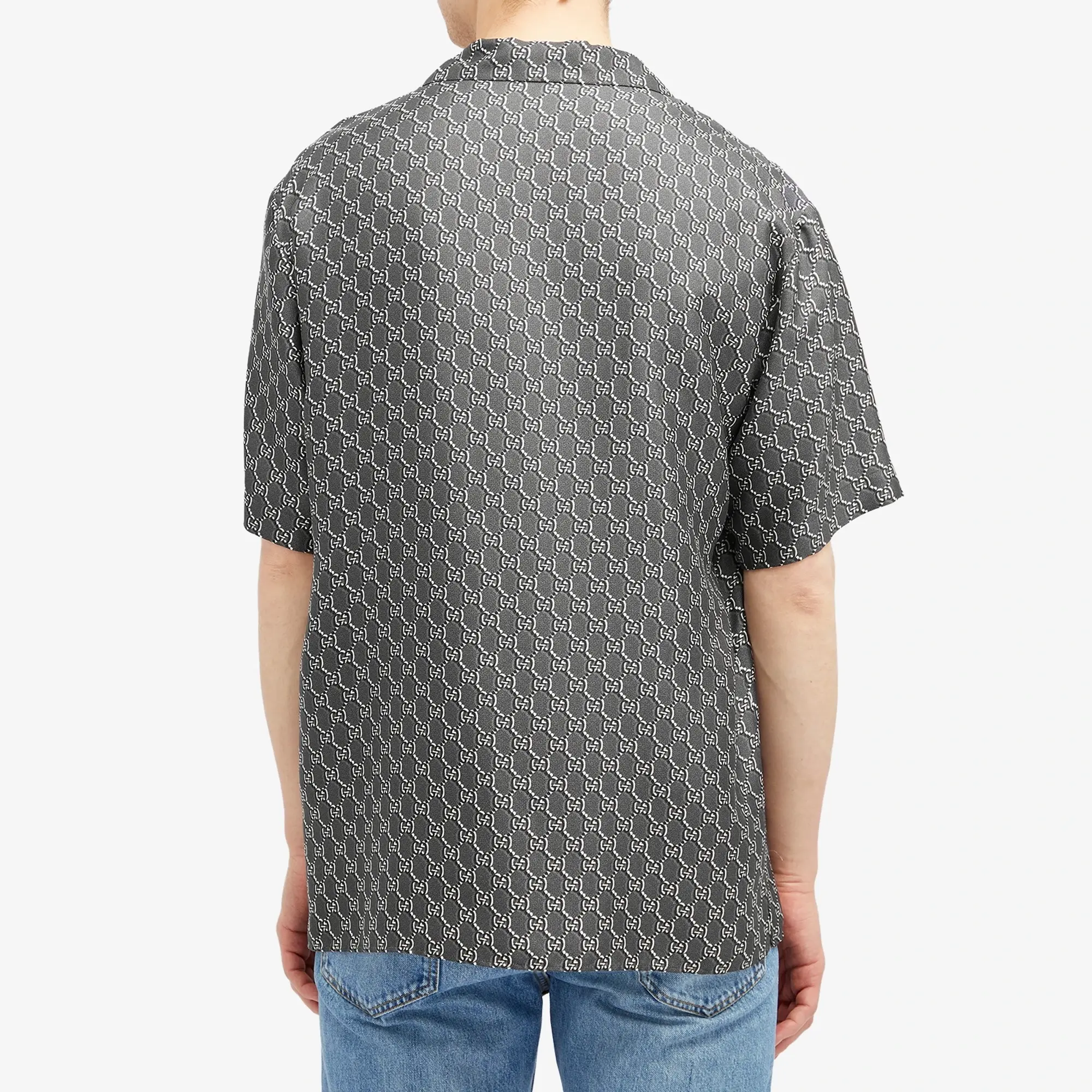 Gucci Men's Silk GG Monogram Vacation Shirt Grey