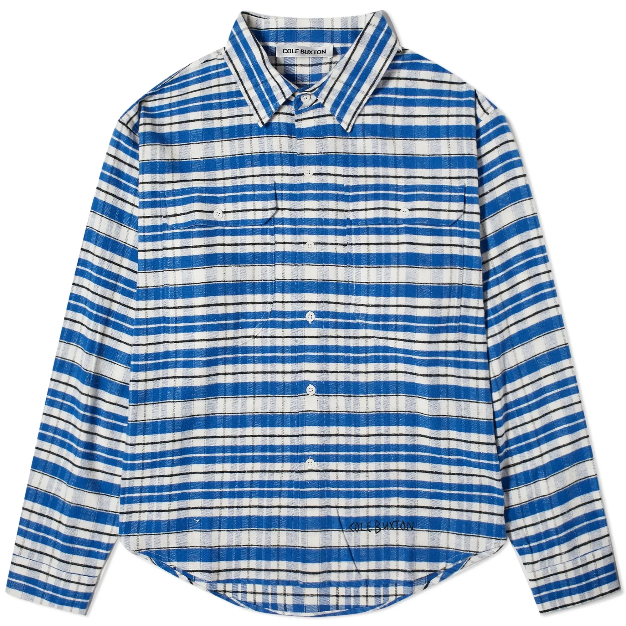 Cole Buxton Men's SS24 Flannel Check Shirt Blue/Black/White