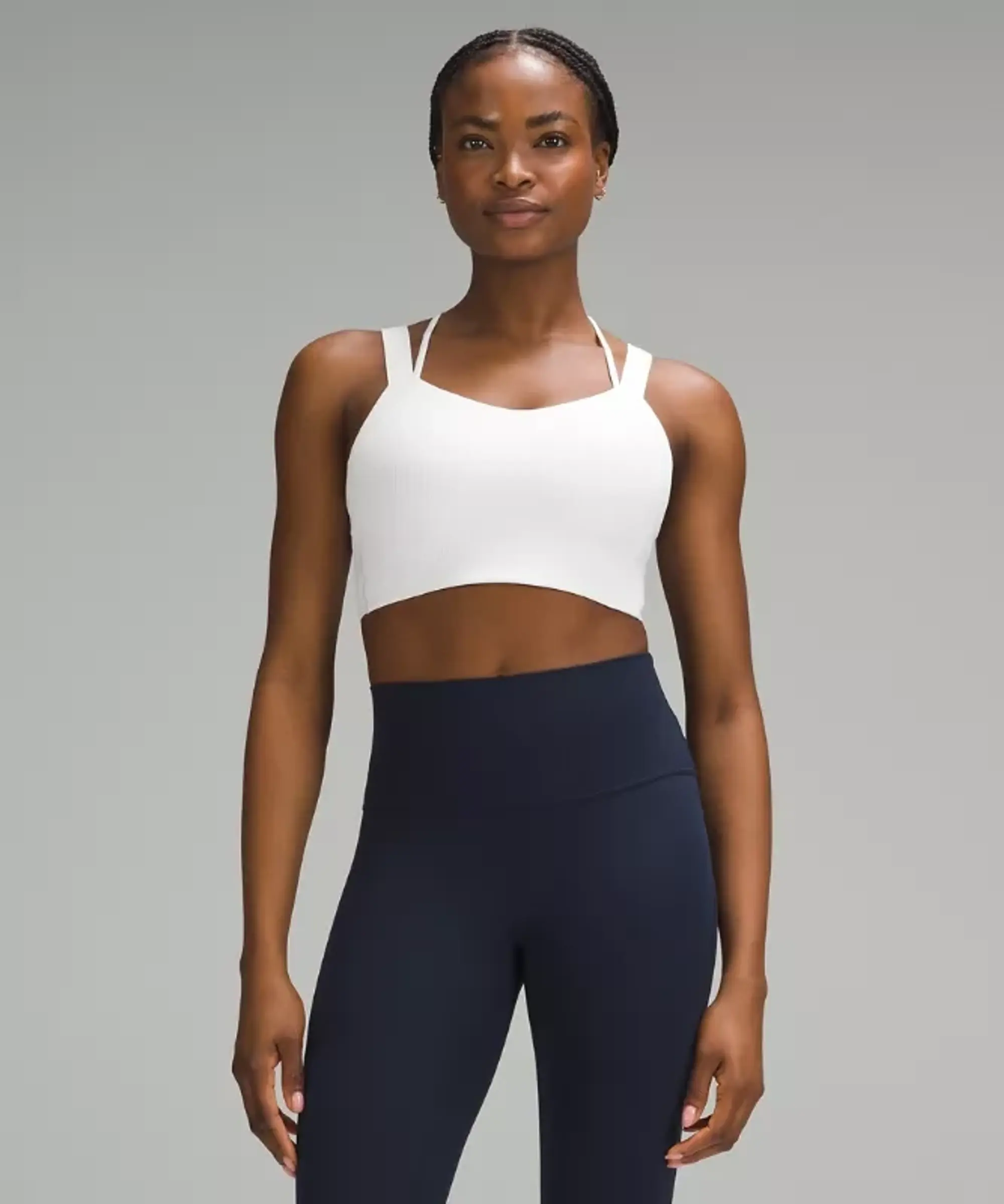 lululemon – Women's Like a Cloud Ribbed Longline Sports Bra Light Support, D/DD Cup – Color White – Size 10