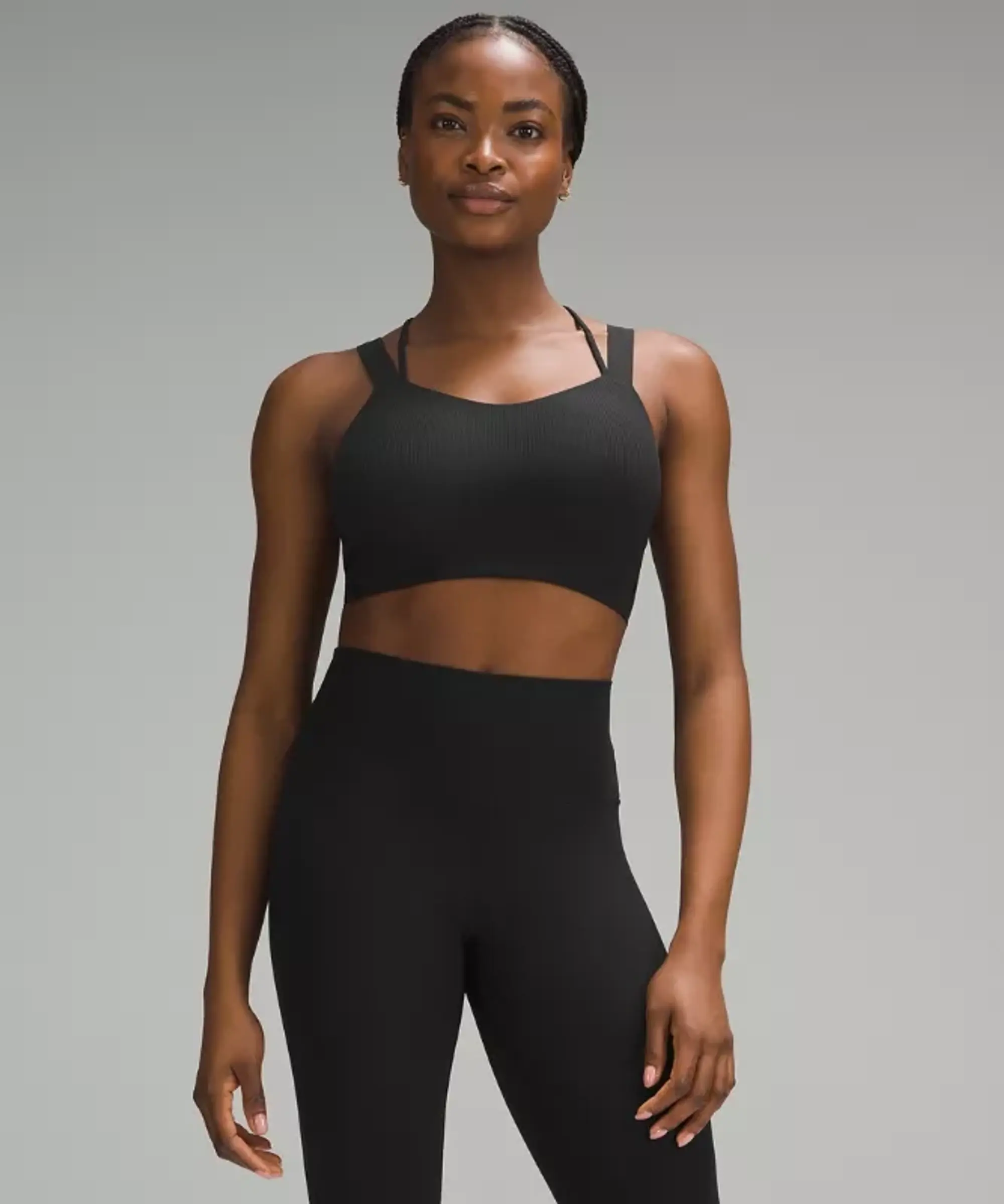 lululemon – Women's Like a Cloud Ribbed Longline Sports Bra Light Support, D/DD Cup – Color Black – Size 10
