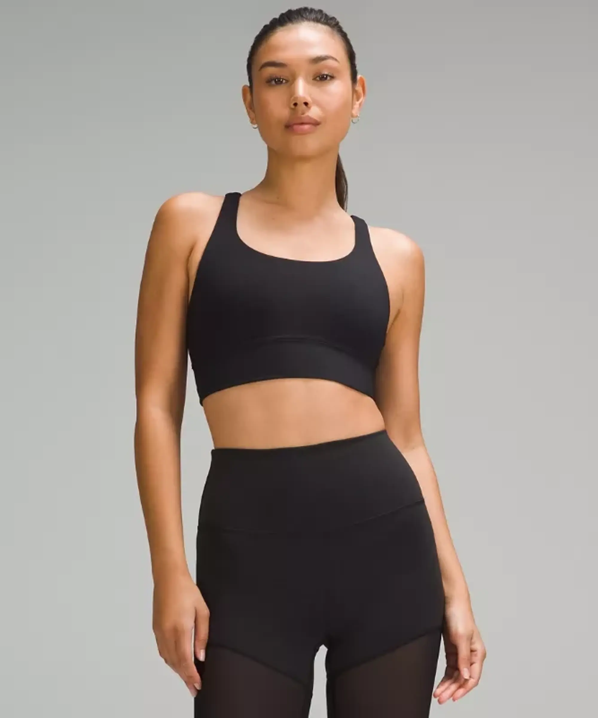 lululemon – Women's Energy Longline Sports Bra Medium Support, B-D Cups – Color Black – Size 10