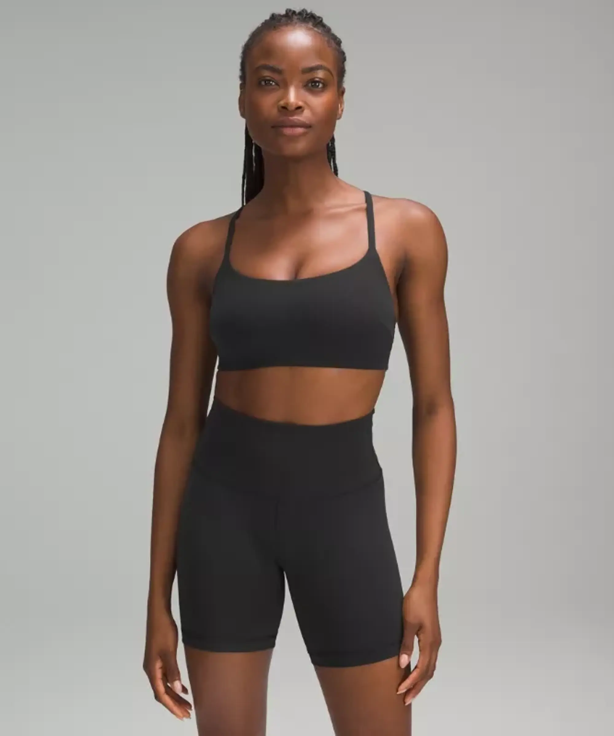 lululemon – Women's Wunder Train Strappy Racer Sports Bra Light Support, C/D Cup – Color Black – Size 10