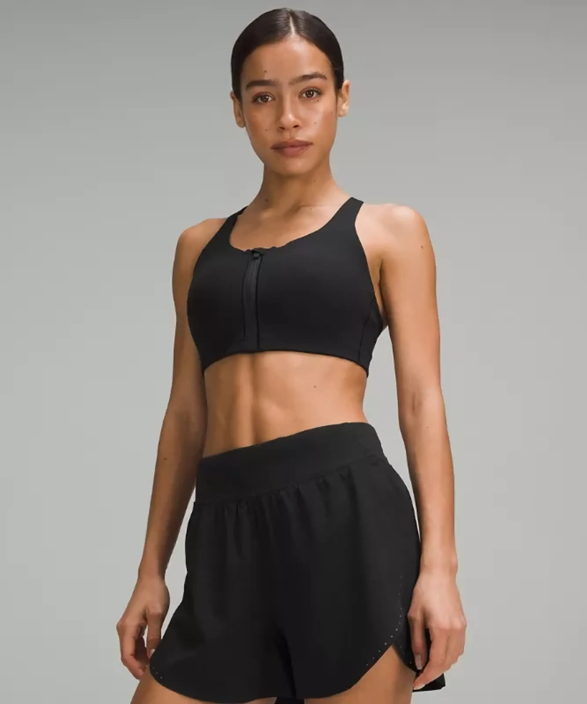 lululemon – Women's Energy Zip-Front Sports Bra High-Support, B-G Cups – Color Black – Size 38C