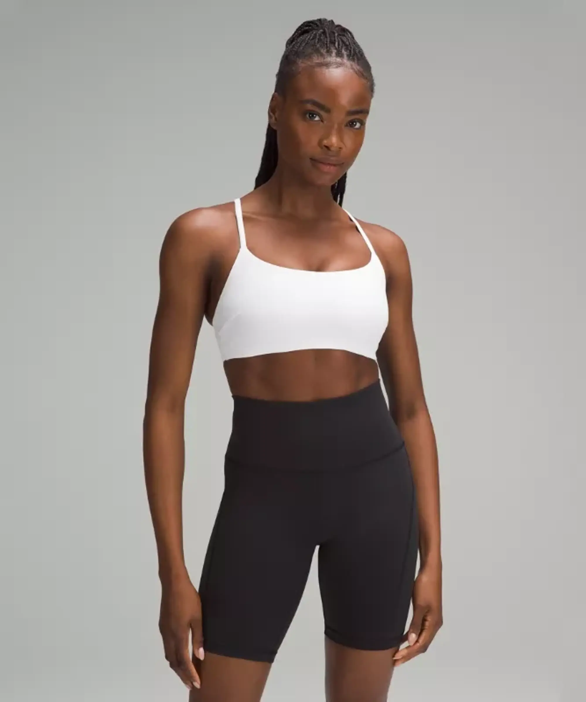 lululemon – Women's Wunder Train Strappy Racer Sports Bra Light Support, C/D Cup – Color White – Size 10