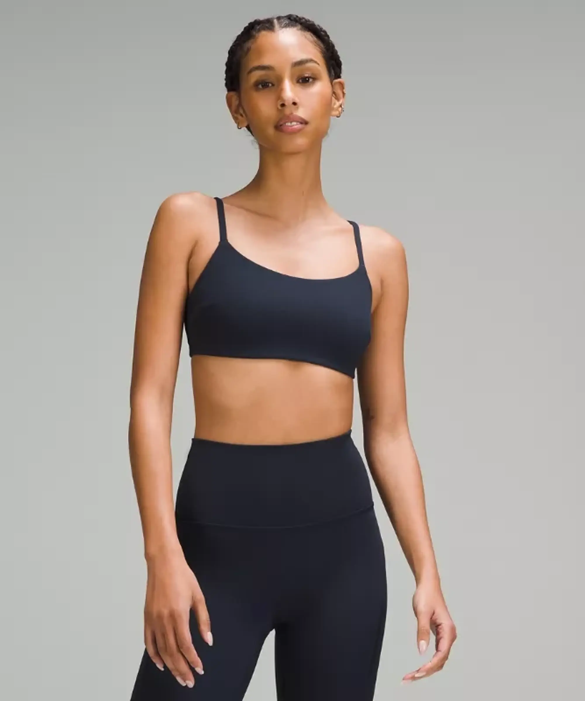 lululemon – Women's Wunder Train Strappy Racer Sports Bra Light Support, C/D Cup – Color Blue – Size 12