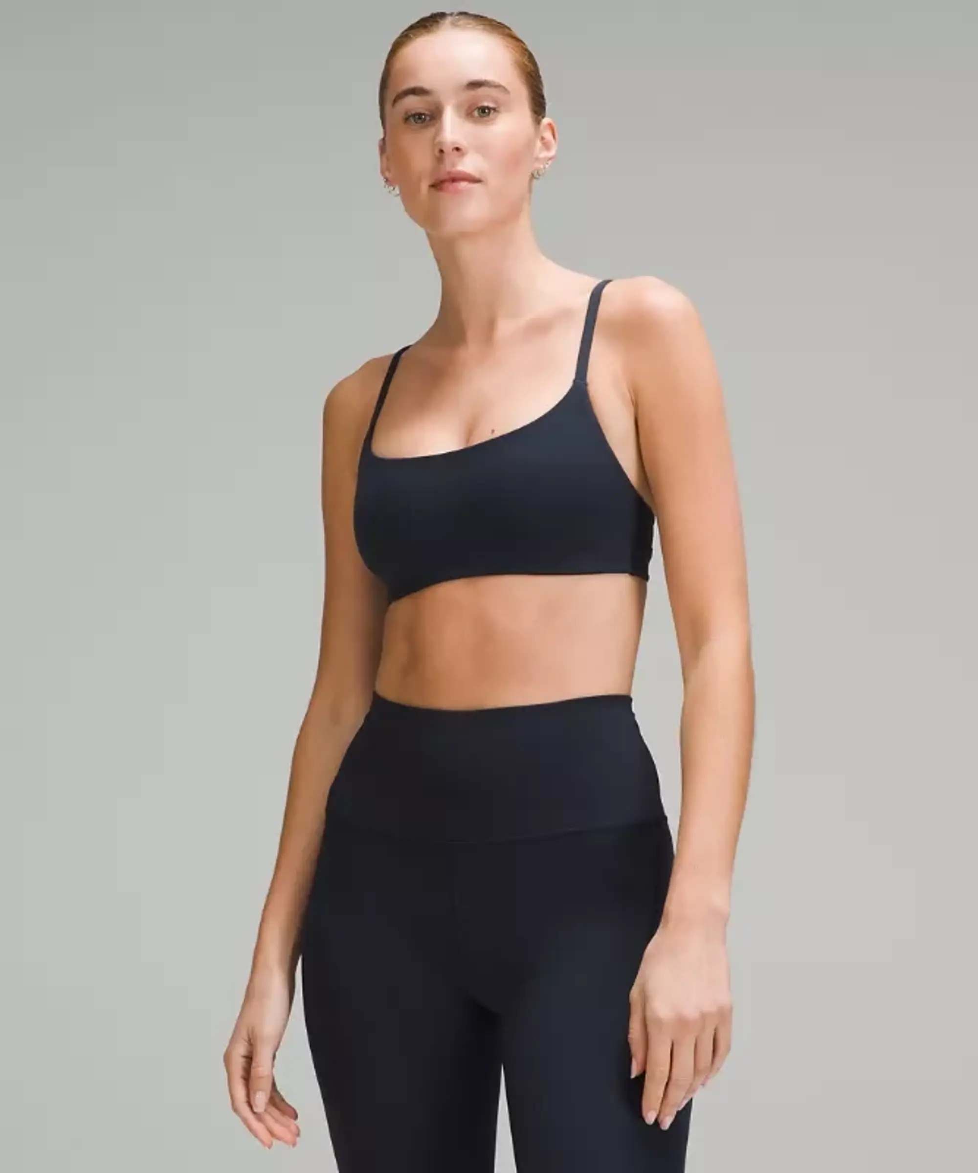 lululemon – Women's Wunder Train Strappy Racer Sports Bra Light Support, A/B Cup – Color Blue – Size 10