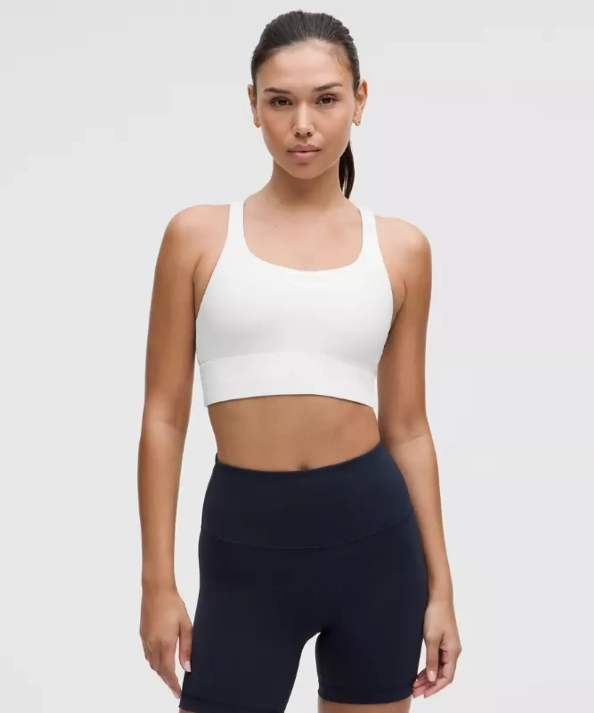 lululemon – Women's Energy Longline Sports Bra Medium Support, B-D Cups – Color White – Size 10
