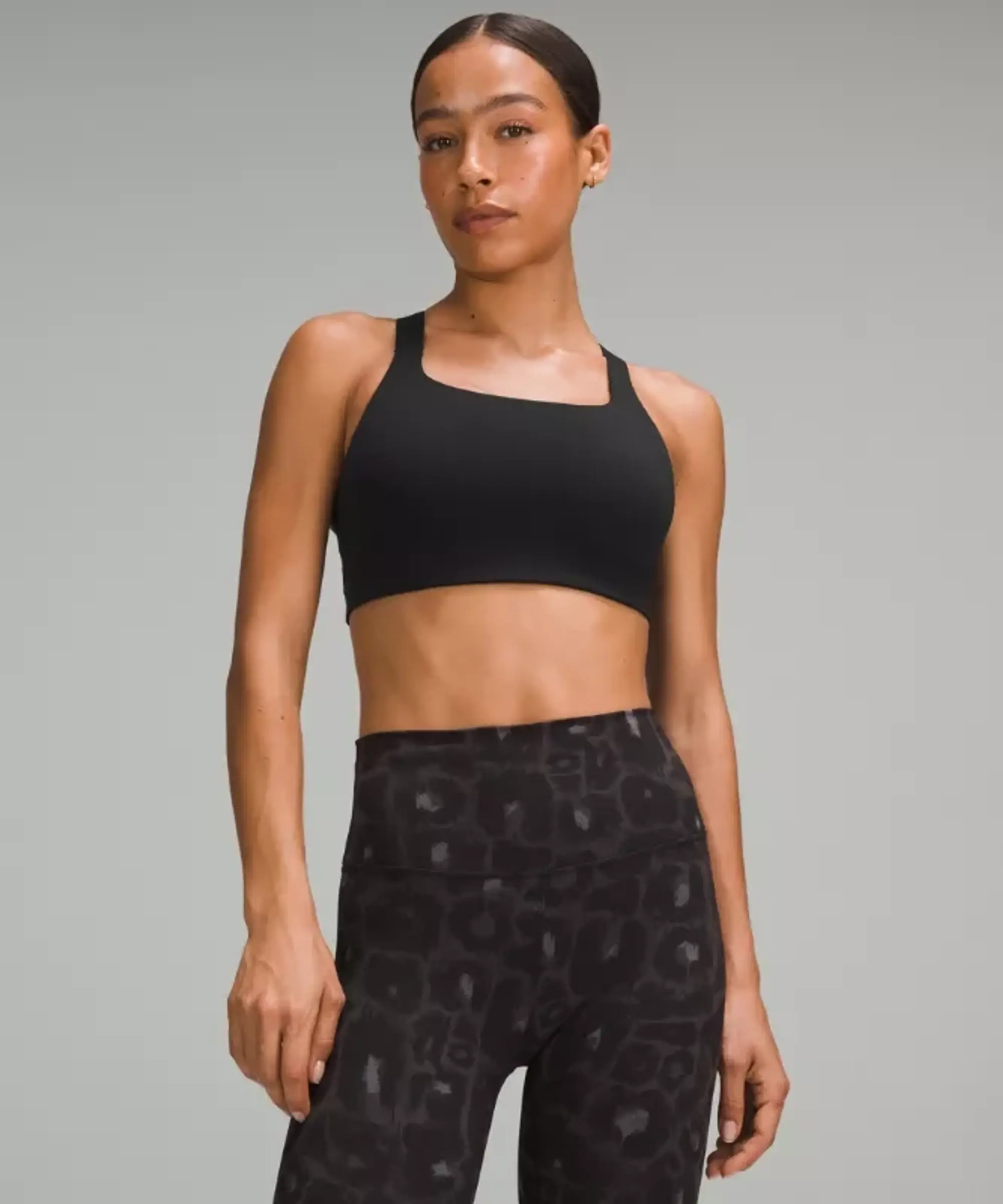 lululemon – Women's Ultralu Square-Neck Workout Sports Bra Medium Support, D/DD Cup – Color Black – Size 12