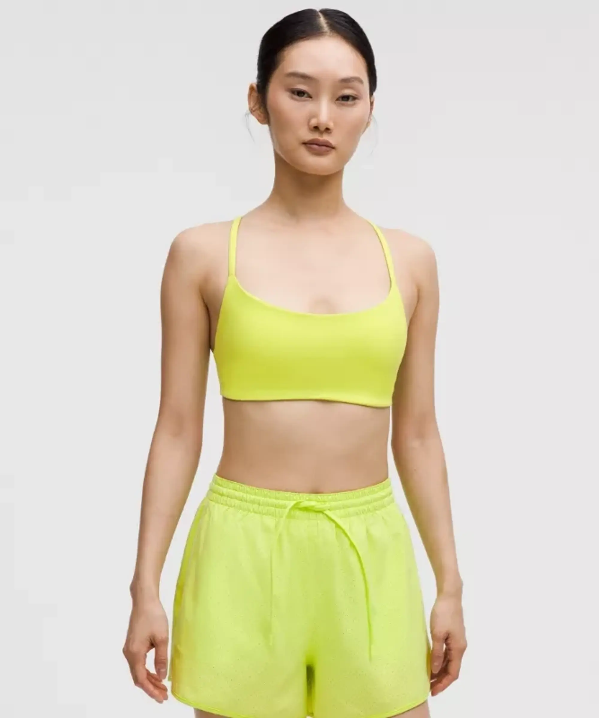 lululemon – Women's Wunder Train Strappy Racer Sports Bra Light Support, A/B Cup – Color Green/Neon – Size 10
