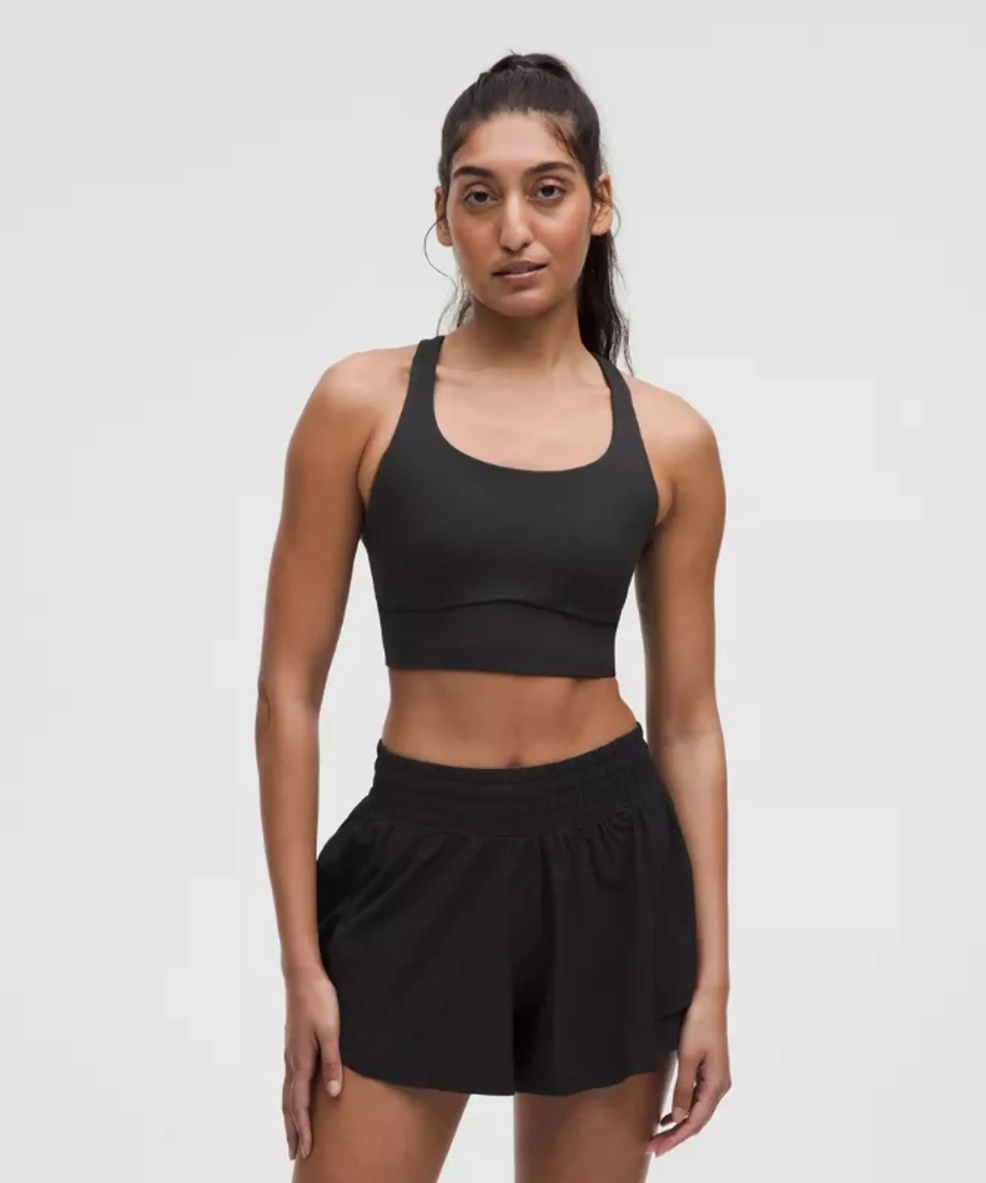 lululemon – Women's Energy Longline Sports Bra Medium Support, B-D Cups Evolve – Color Black – Size L