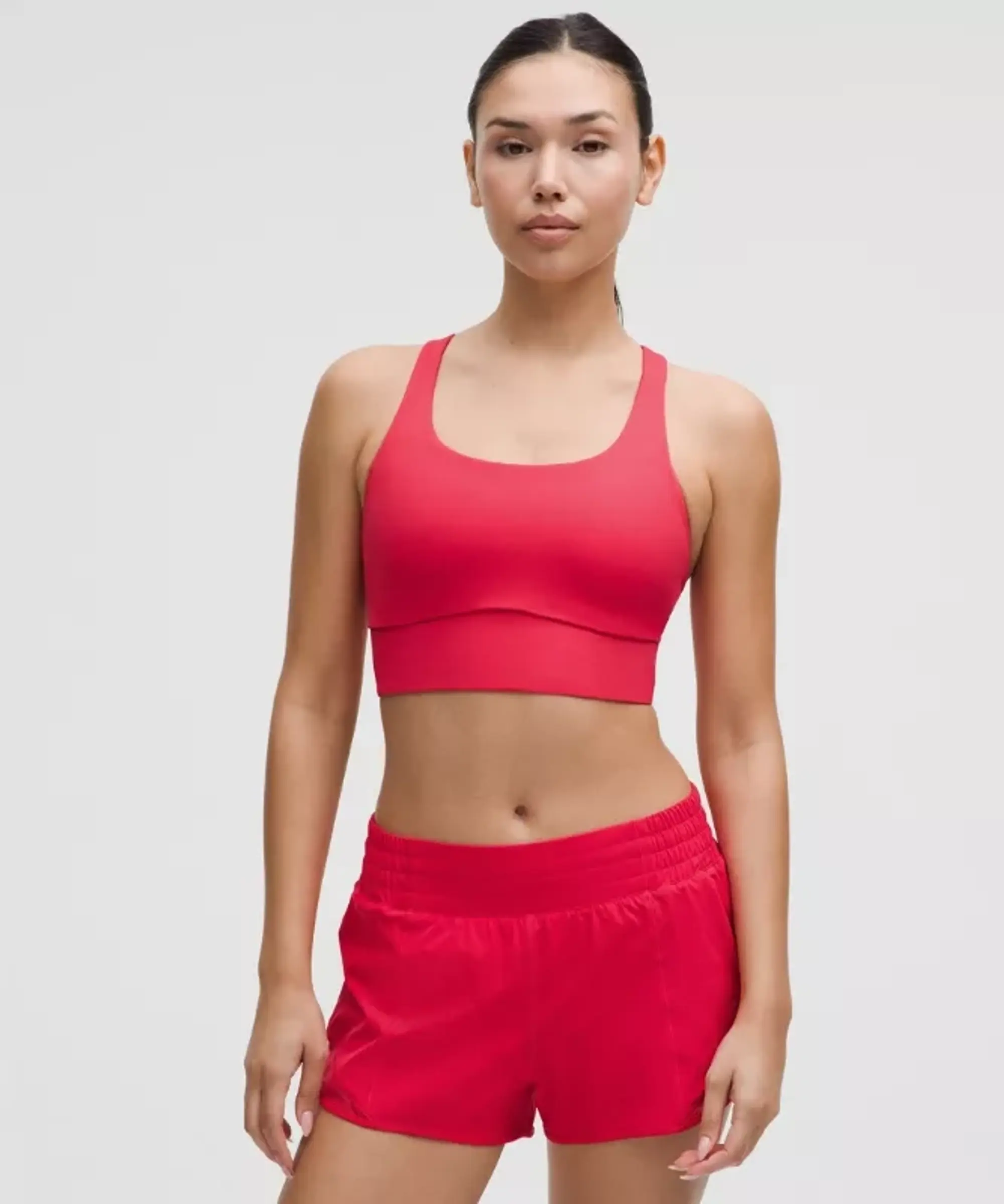 lululemon – Women's Energy Longline Sports Bra Medium Support, B-D Cups Evolve – Color Red – Size L