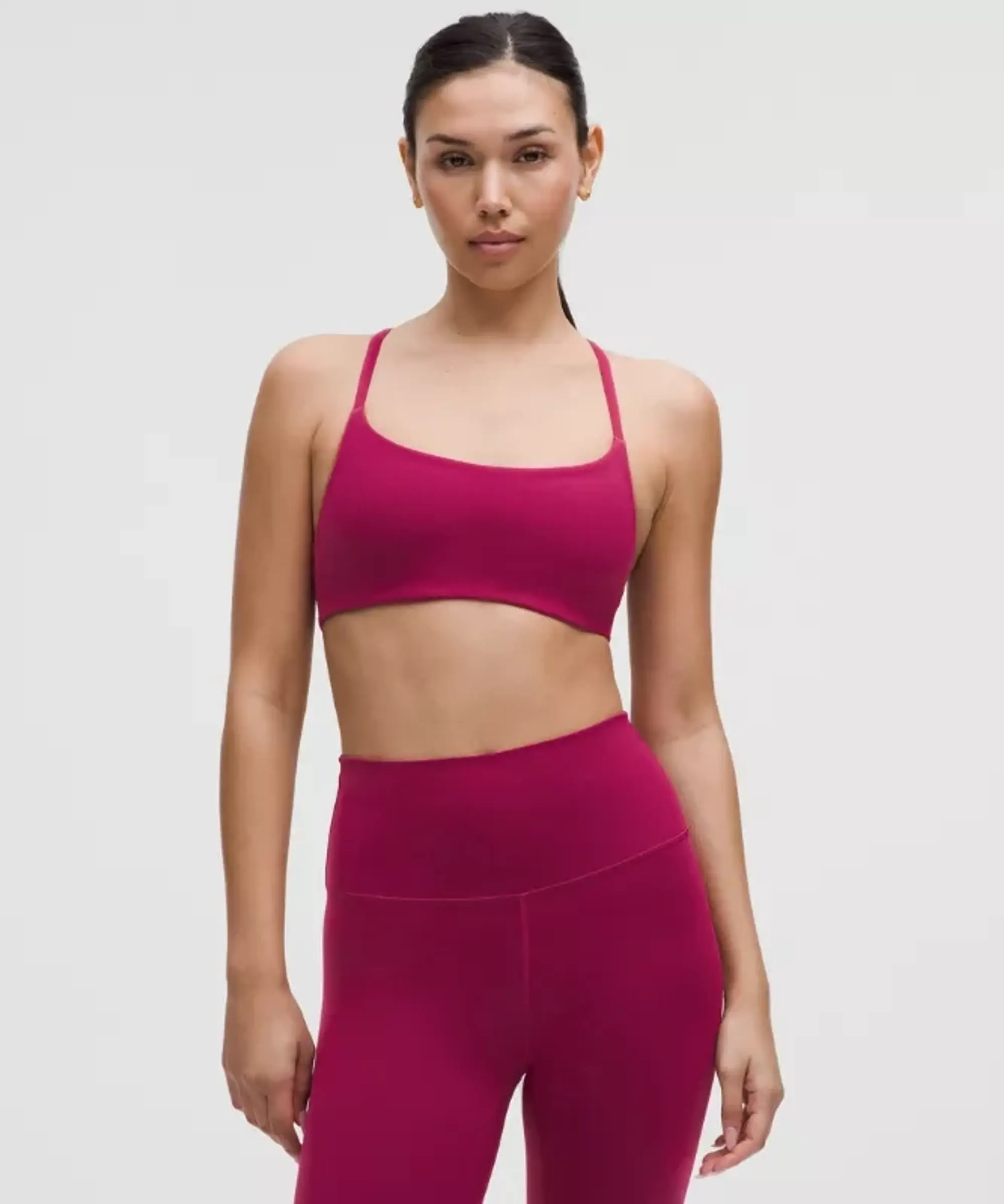 lululemon – Women's Wunder Train Strappy Racer Sports Bra Light Support, A/B Cup – Color Pink – Size 10