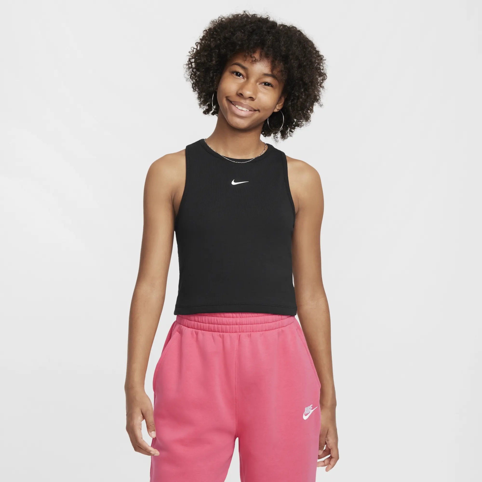 Nike Sportswear Girls' Ribbed Tank Top - Black - Polyester/Lyocell/Elastane