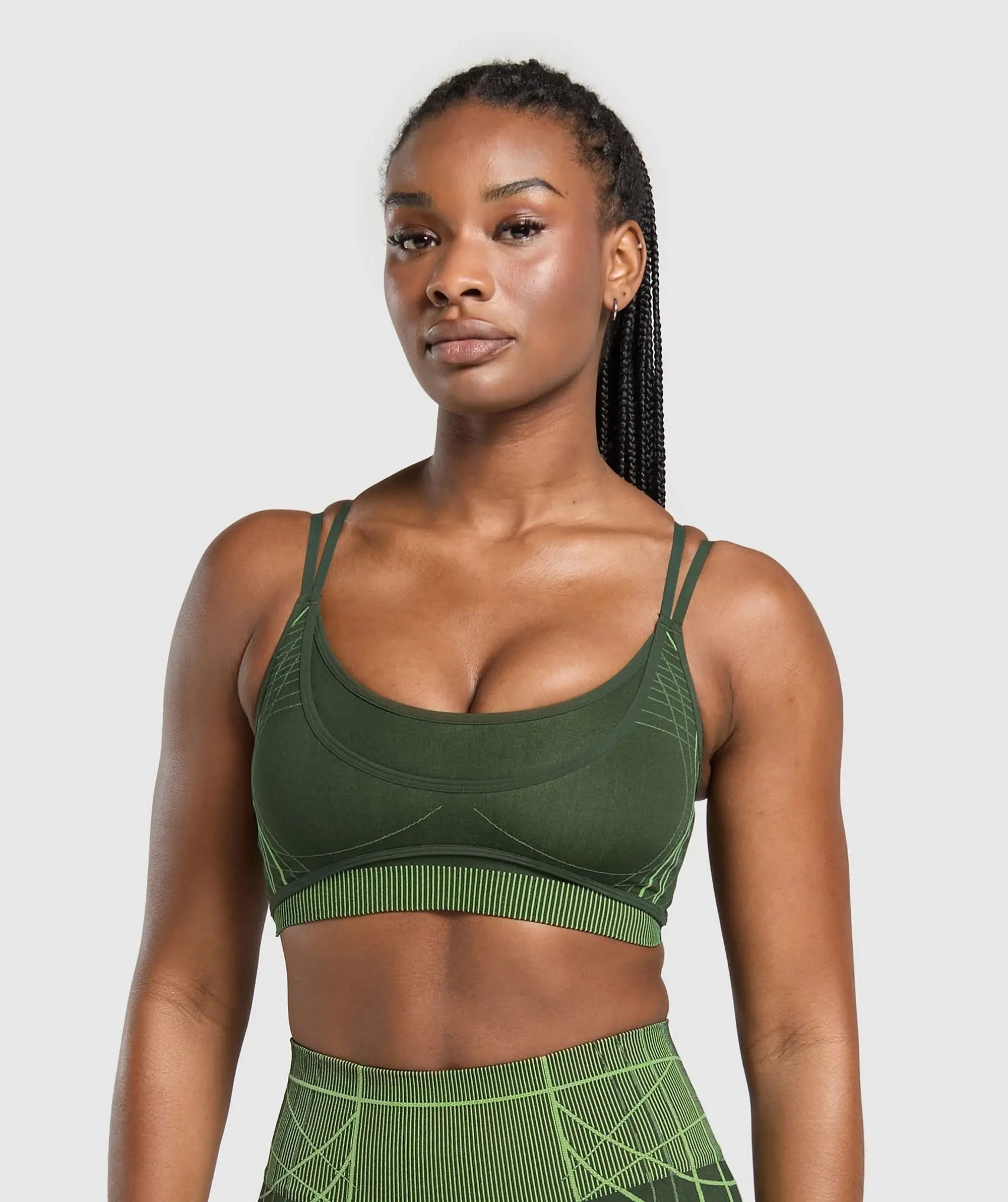  Apex Seamless Strappy Sports Bra - Trail Green/Energy Gelato Green