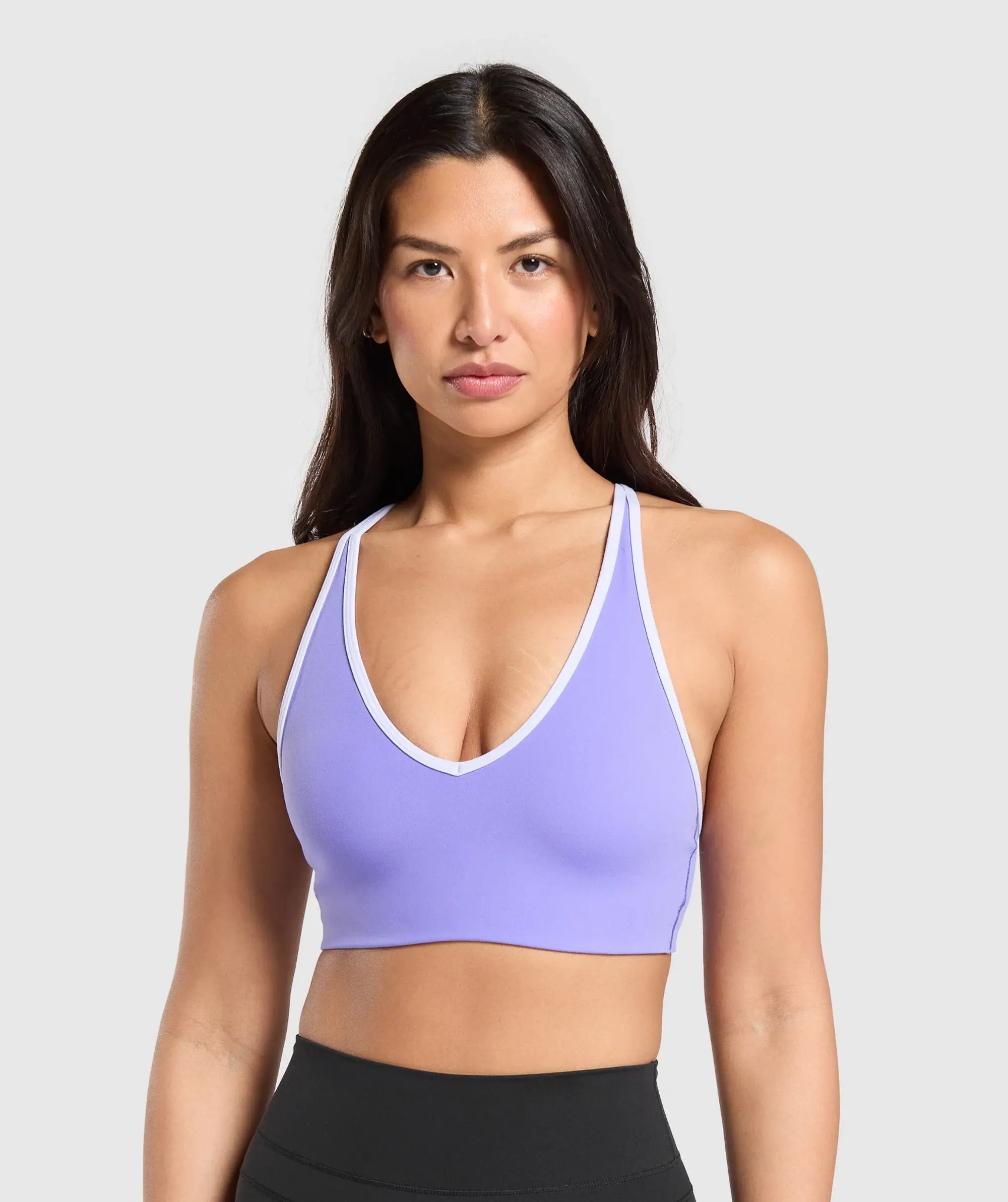  Contrast Trim Halter Neck Sports Bra - Record Purple/Fresh Lilac