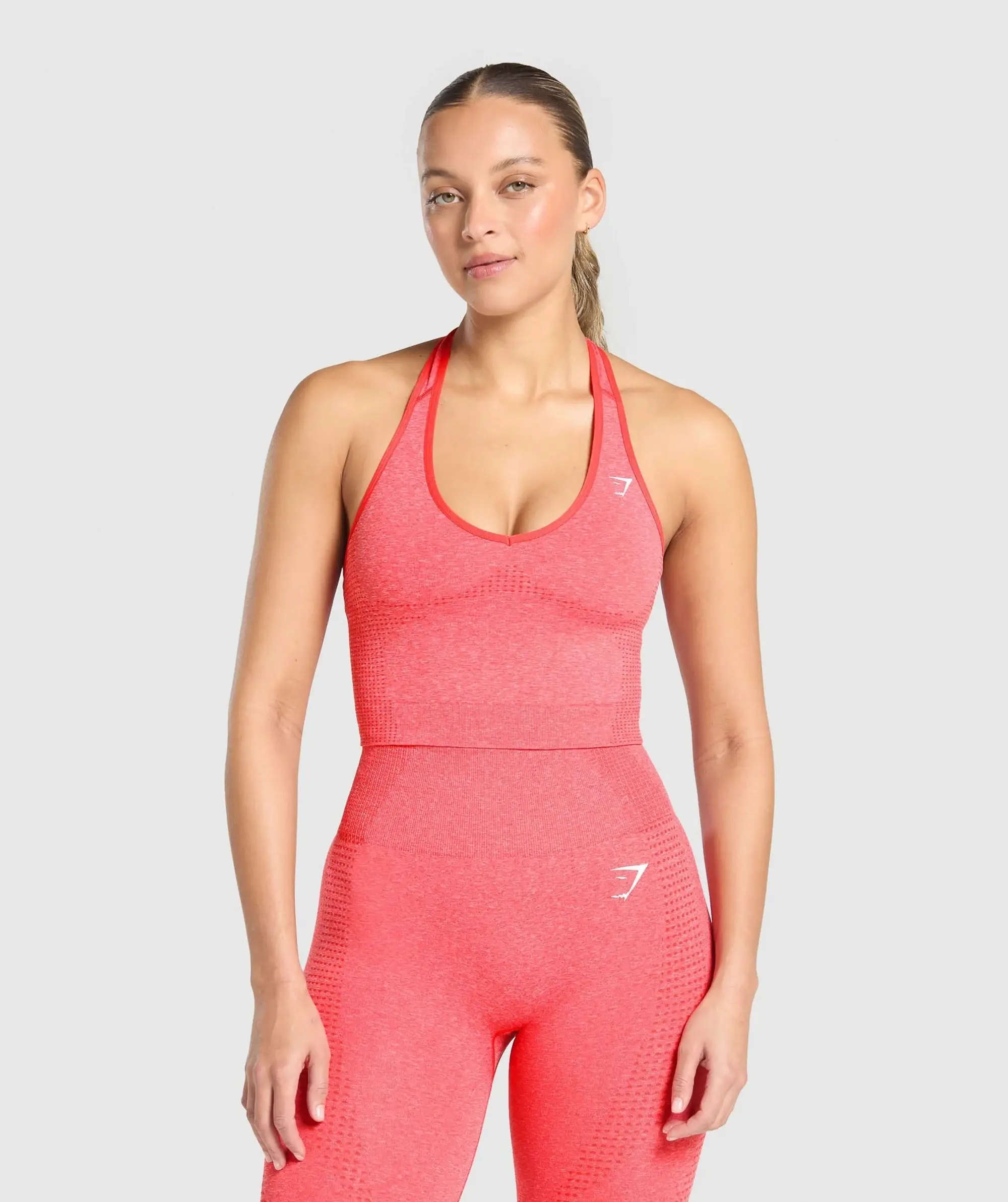  Vital Seamless Halter Neck Tank With Shelf - Coral Red Marl