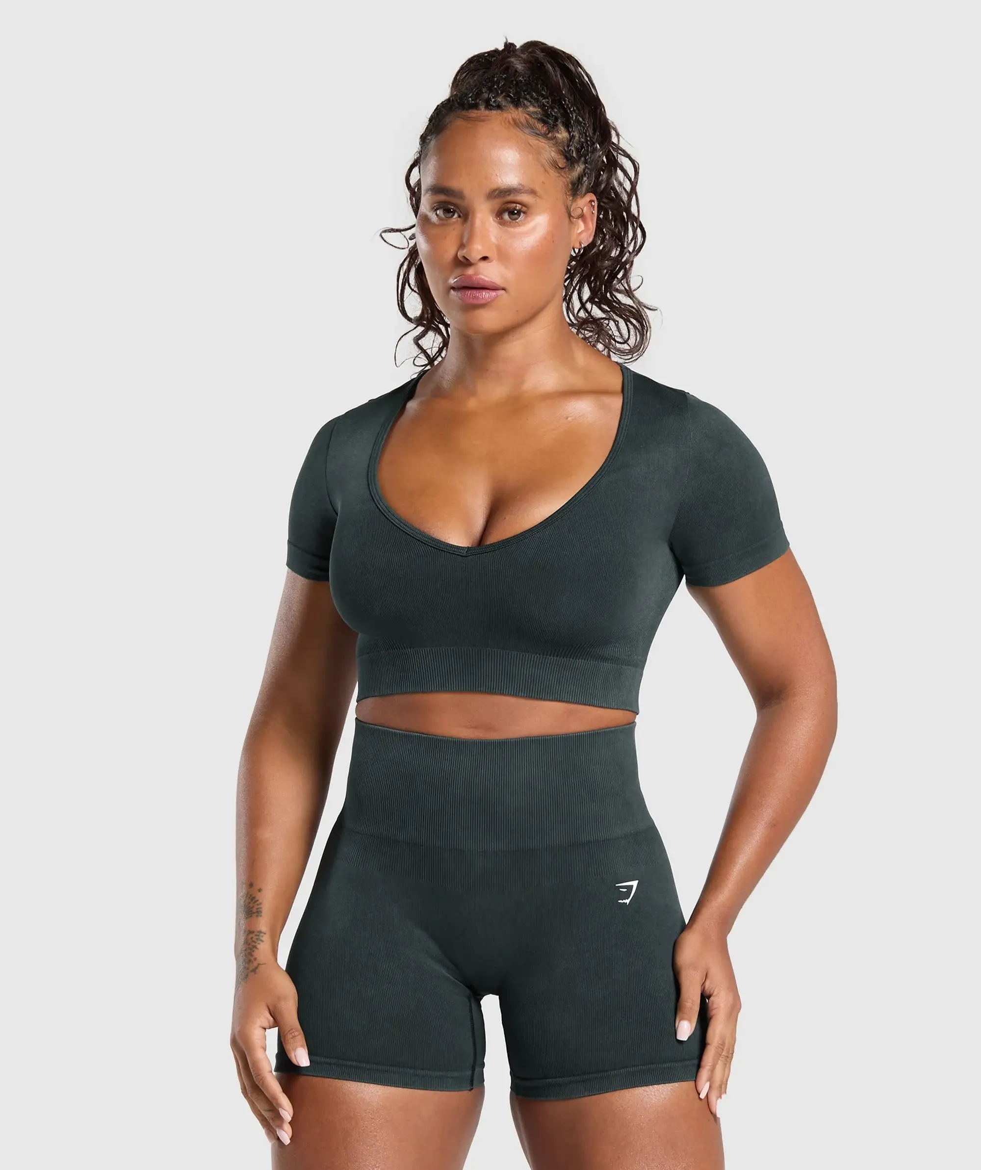  Gains Seamless Washed Crop Top - Black