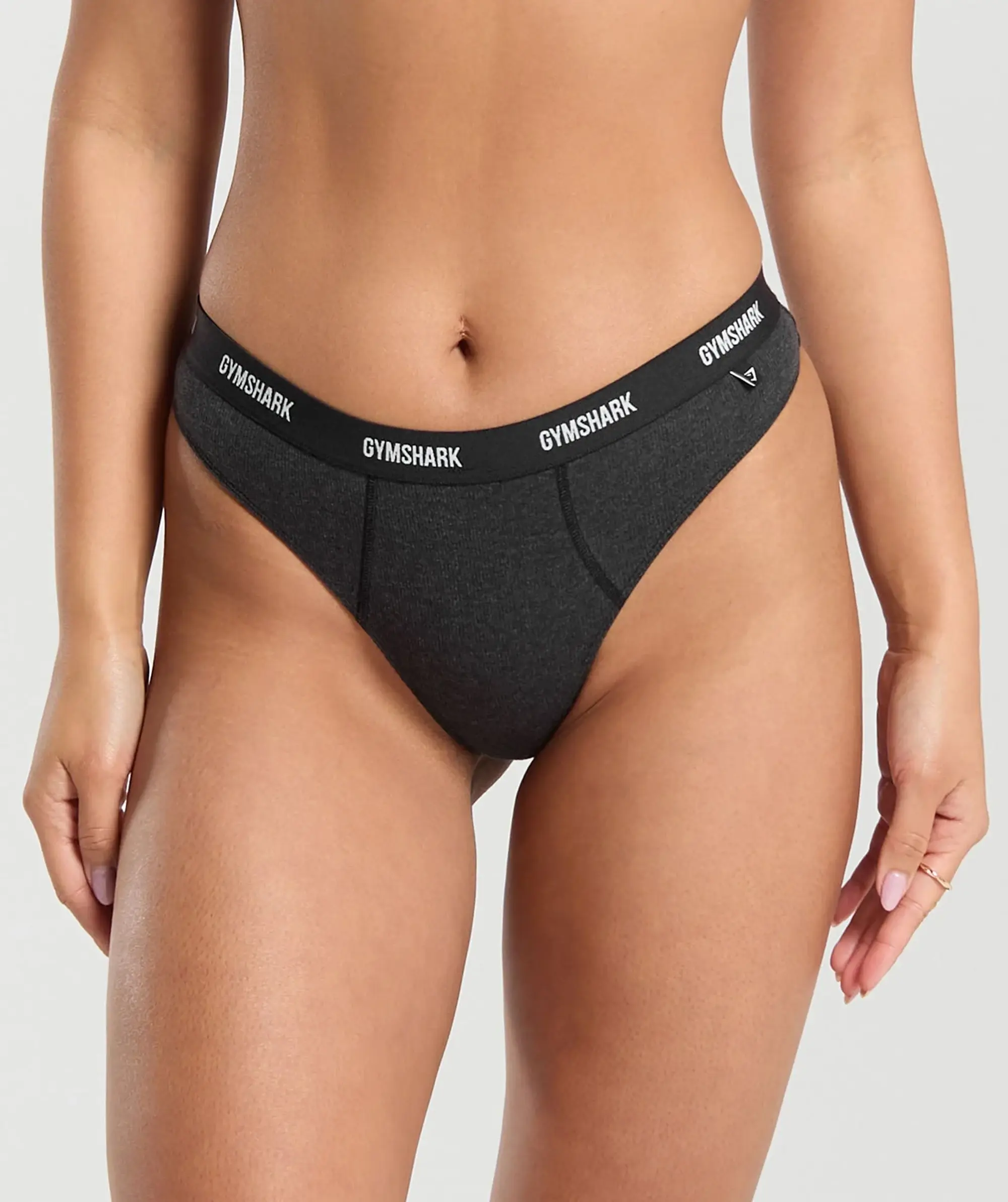  Rib High Rise Thong - Midnight Black Marl
