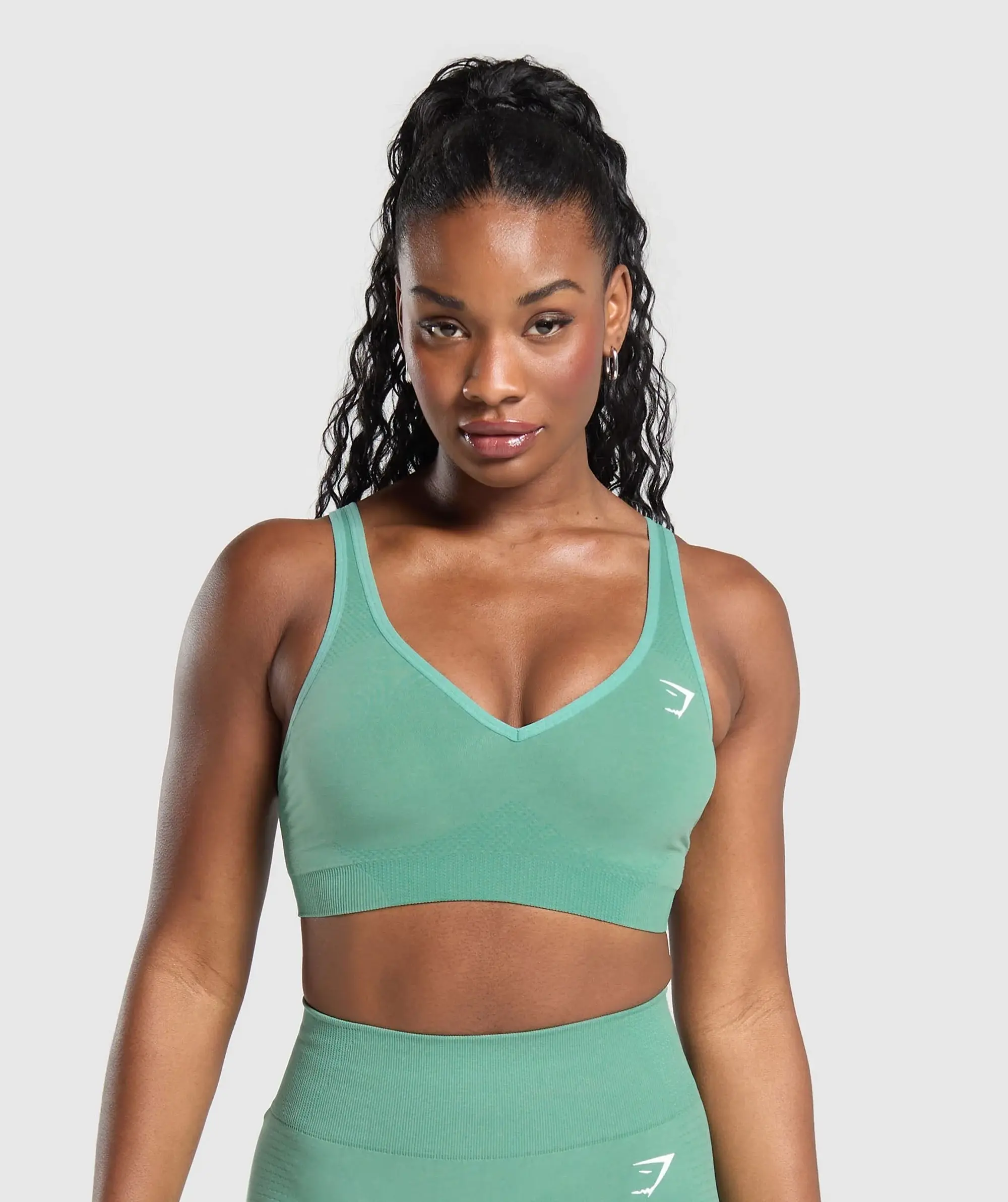  Vital Seamless 2.0 V Neck Sports Bra - Lagoon Green/ Marl