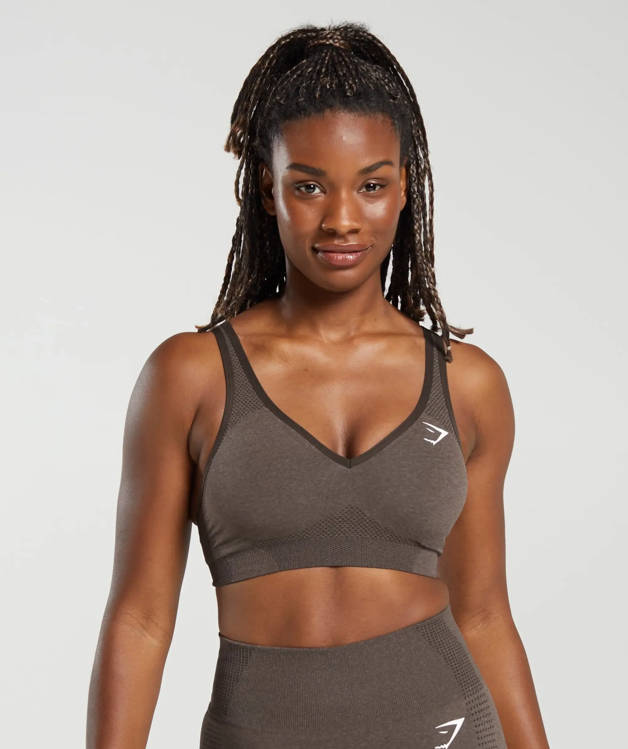  Vital Seamless 2.0 V Neck Sports Bra - Brown Marl