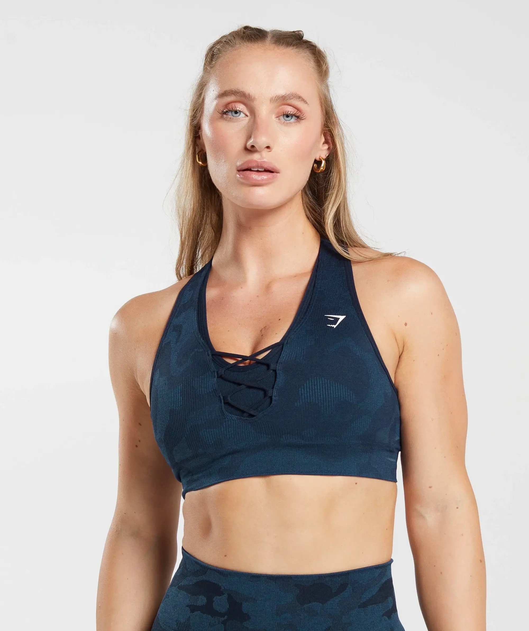  Adapt Camo Seamless Ribbed Sports Bra - Midnight Blue/Ash Blue