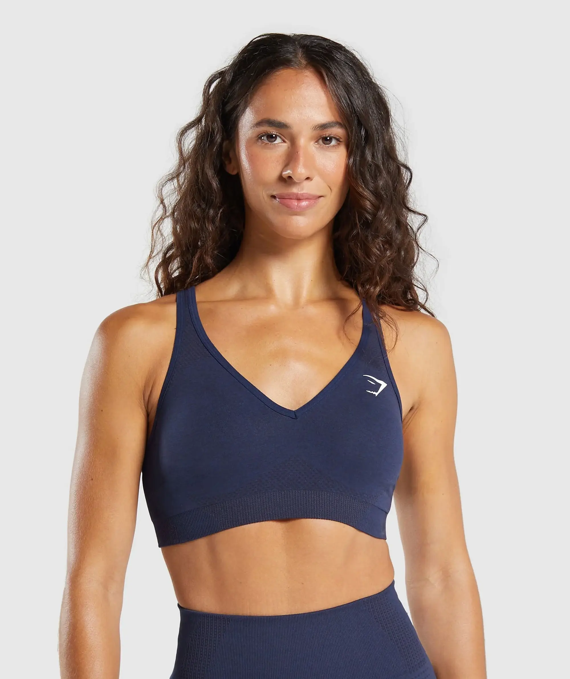  Vital Seamless V Neck Sports Bra - Heavy Blue/ Marl