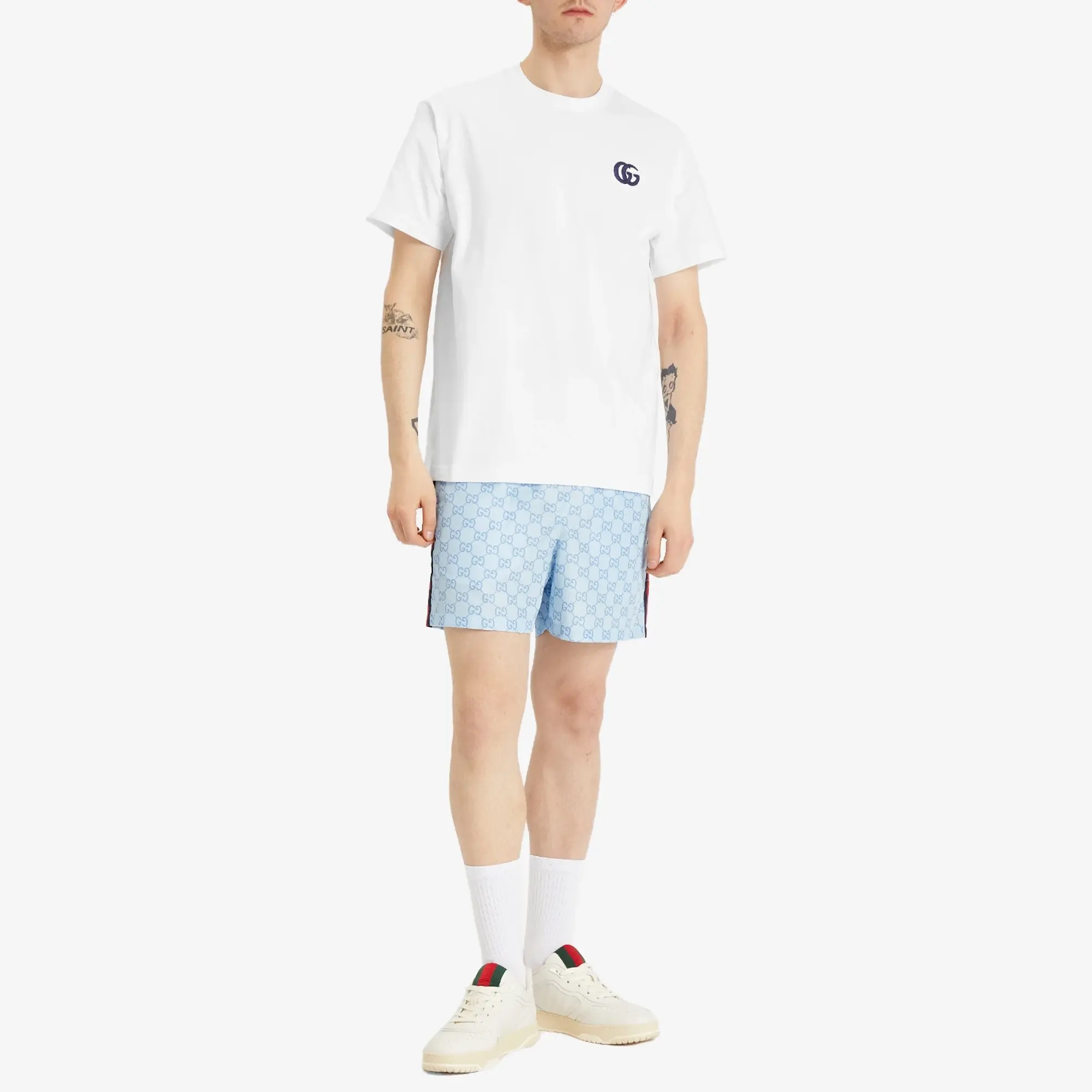 Gucci Men's Embroidered Logo T-Shirt White/Mix